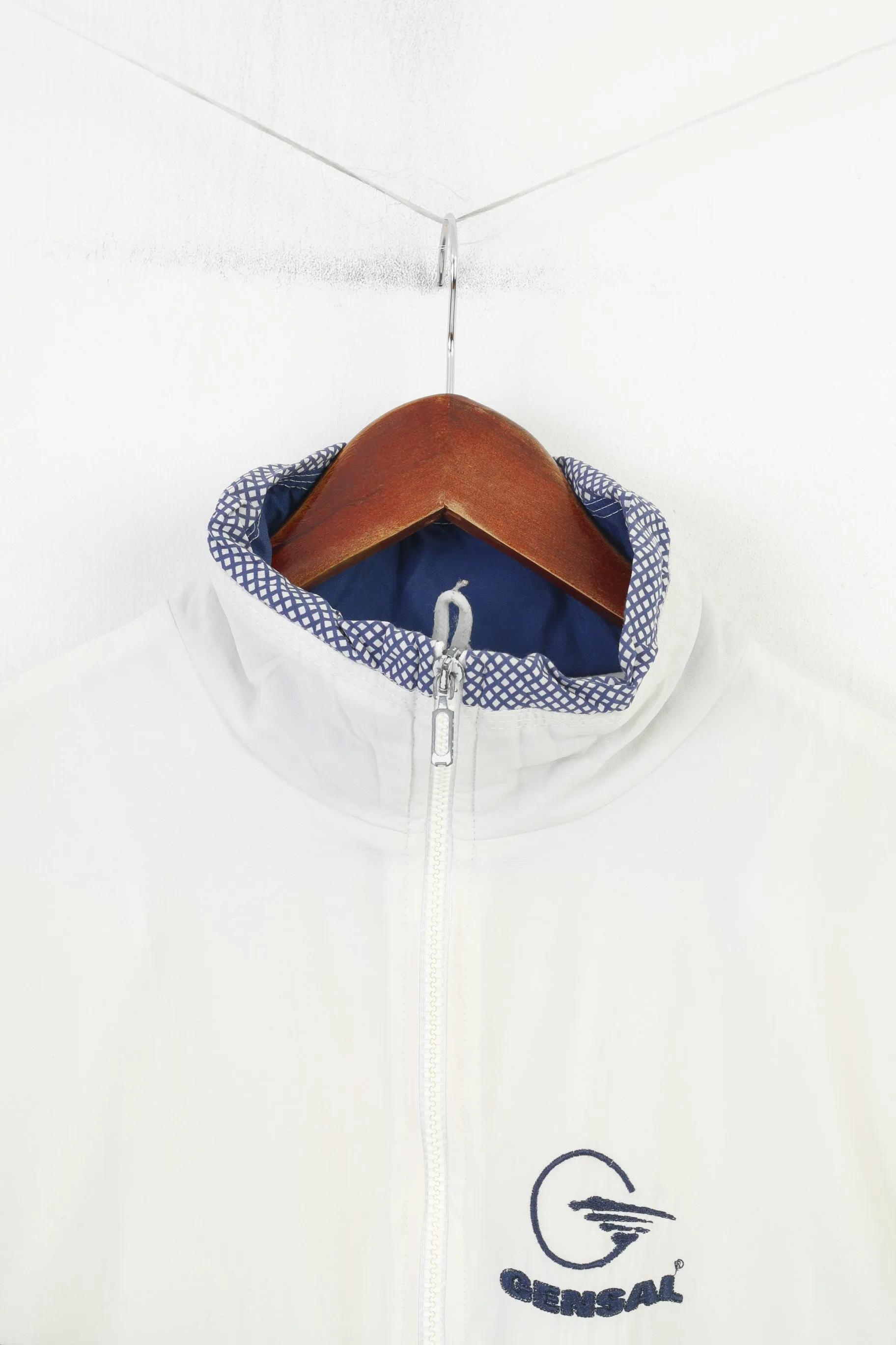 Gensal Men M Jacket White Blue Full Zipper Lightweight Removable Sleeves Vintage Top