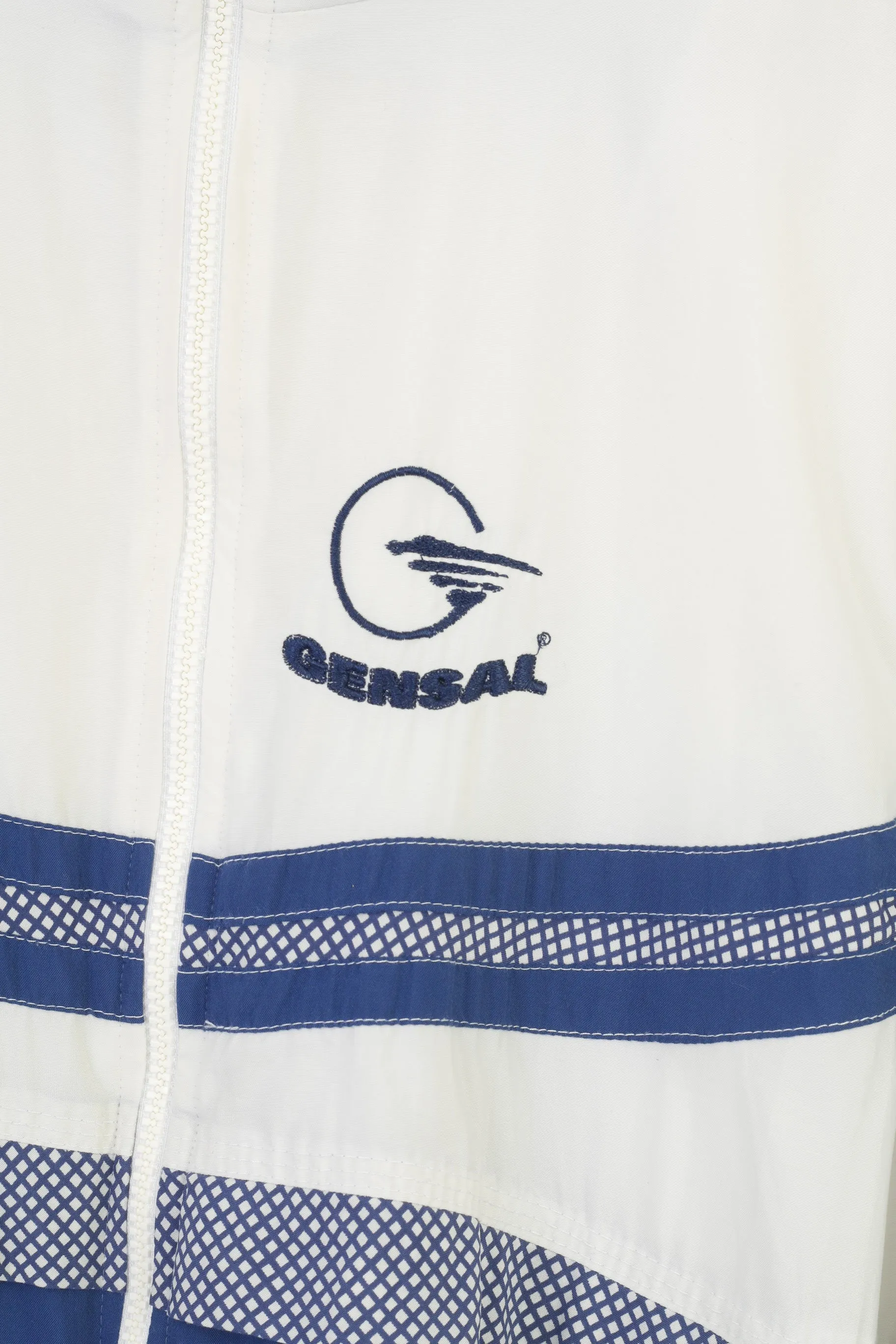 Gensal Men M Jacket White Blue Full Zipper Lightweight Removable Sleeves Vintage Top
