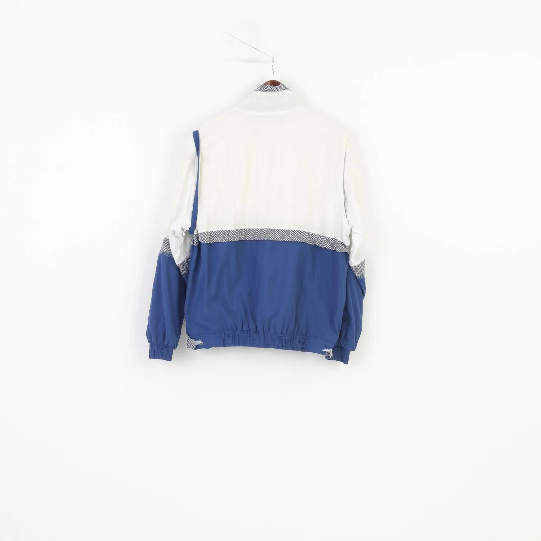 Gensal Men M Jacket White Blue Full Zipper Lightweight Removable Sleeves Vintage Top