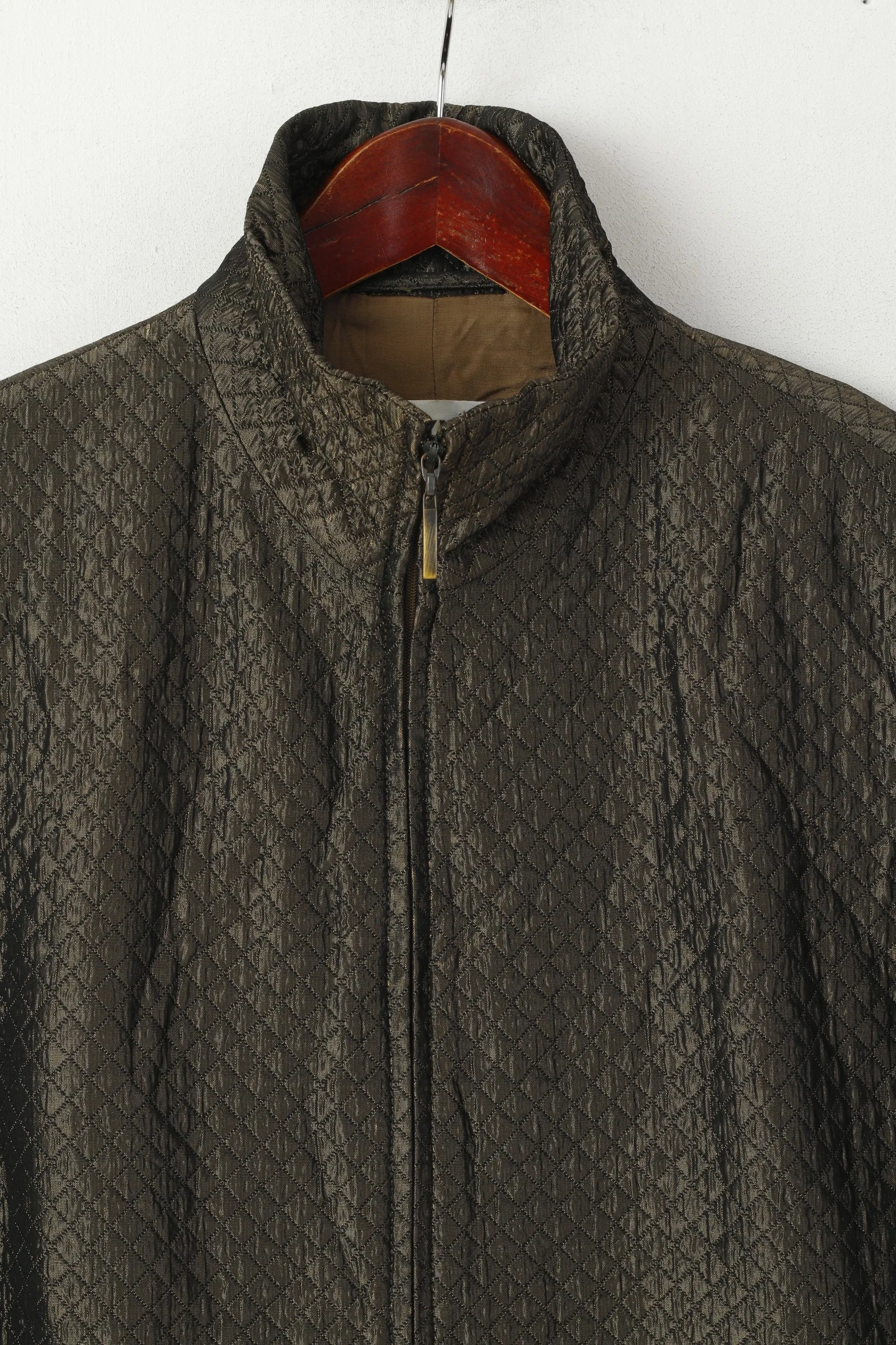 Gerry Weber Women 14 42 L Jacket Old Gold Shiny Retro Full Zipper Classic Stand-Up Collar Top