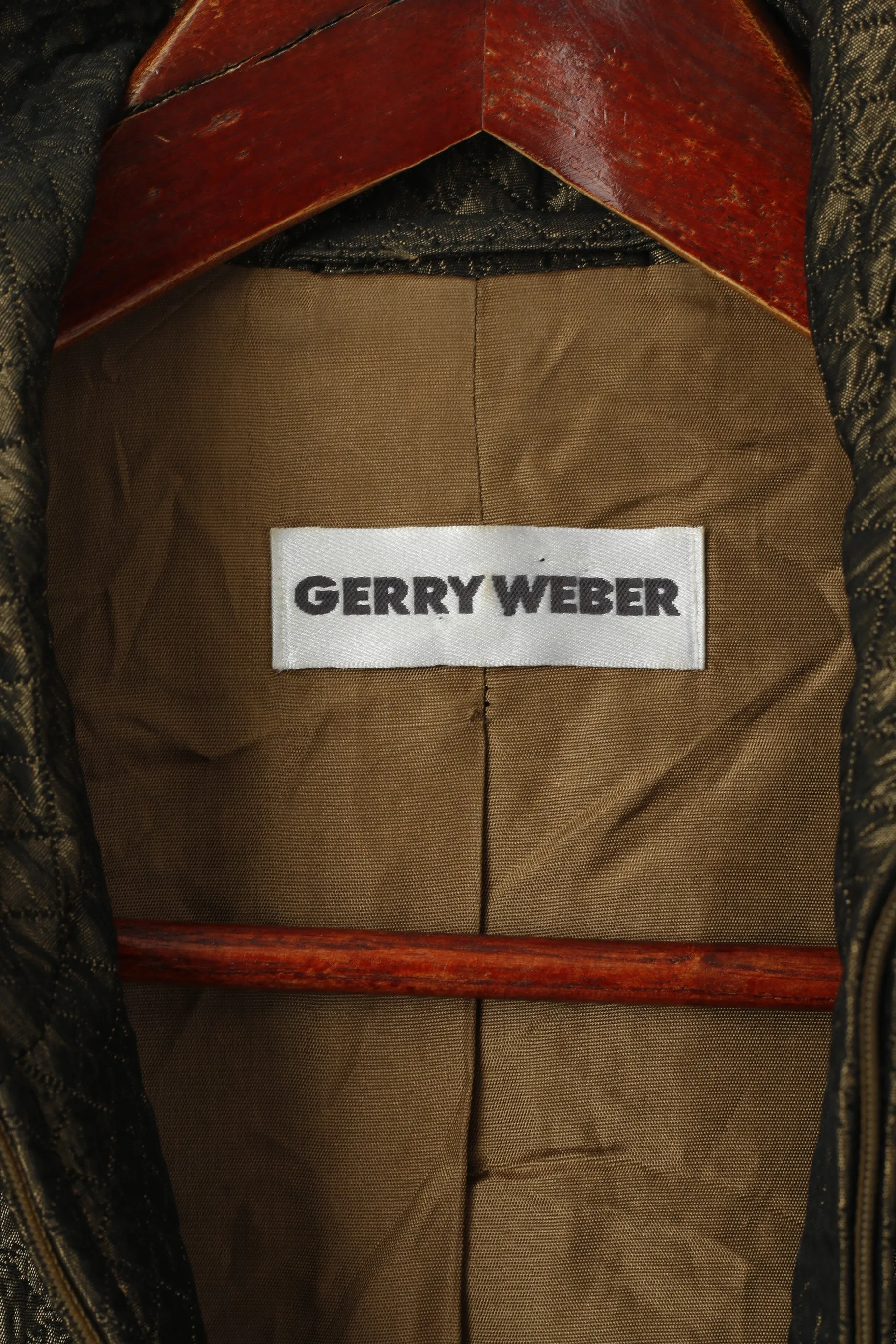 Gerry Weber Women 14 42 L Jacket Old Gold Shiny Retro Full Zipper Classic Stand-Up Collar Top