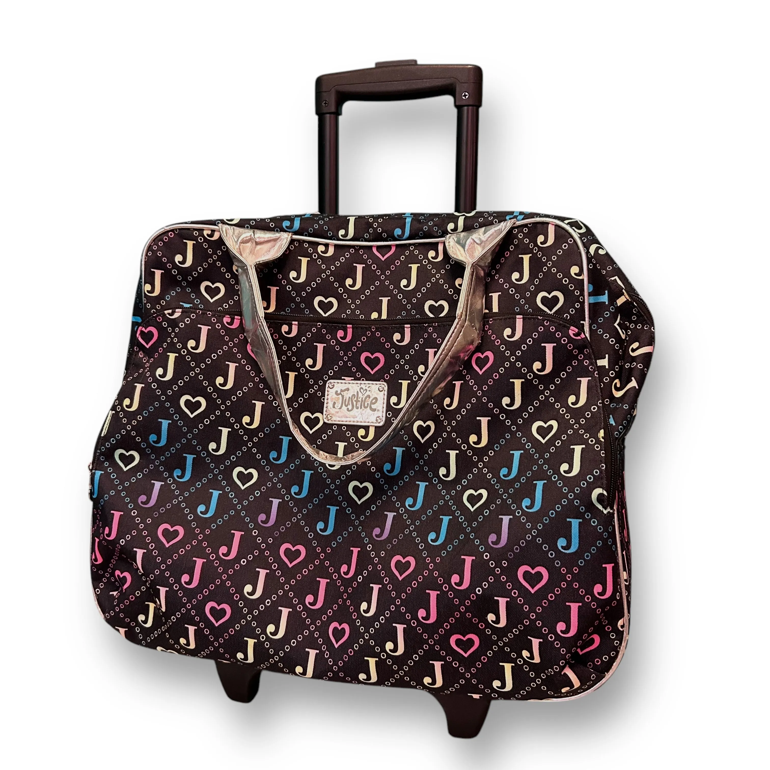Girls Justice Rolling Luggage Black Heart Print Carry-On Suitcase