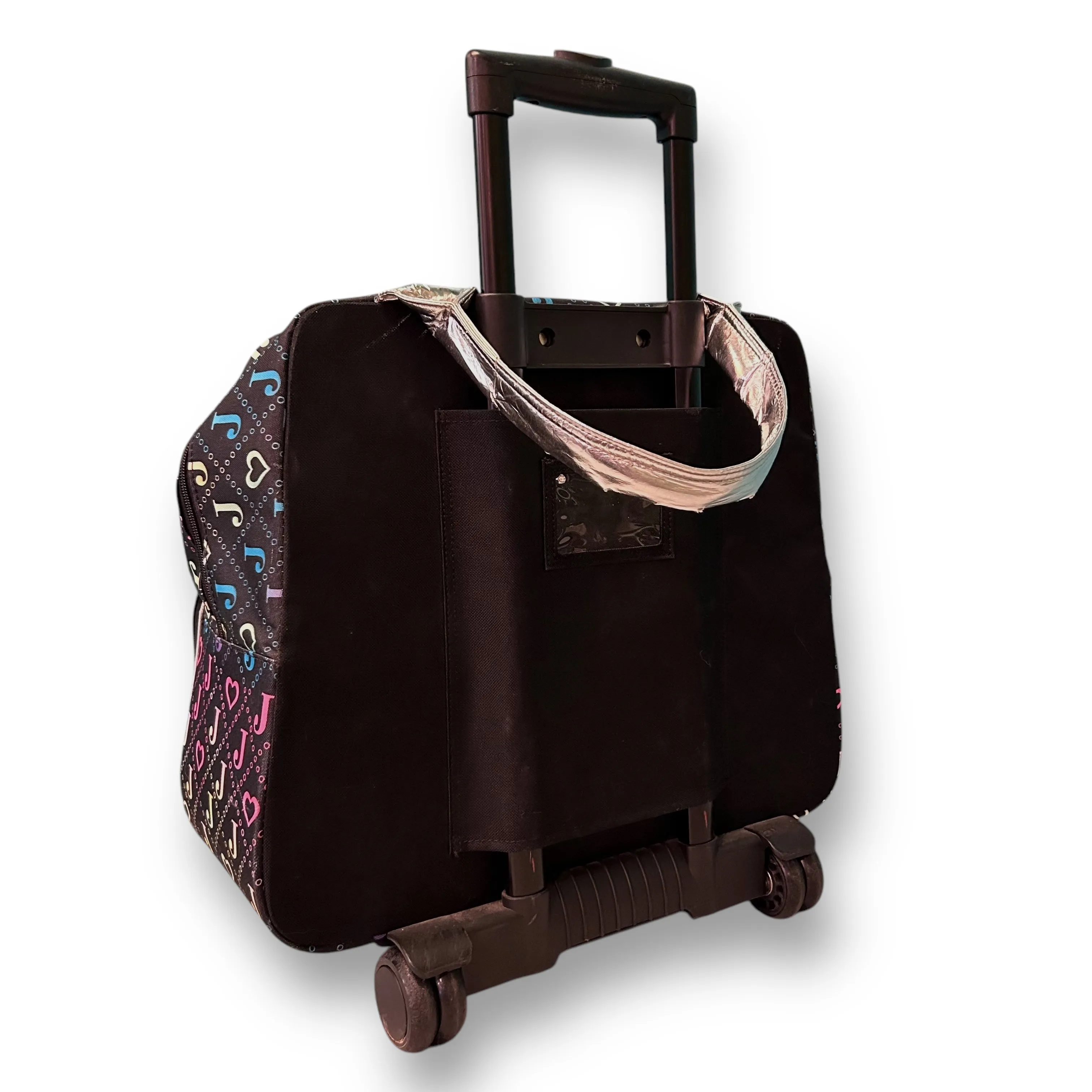 Girls Justice Rolling Luggage Black Heart Print Carry-On Suitcase