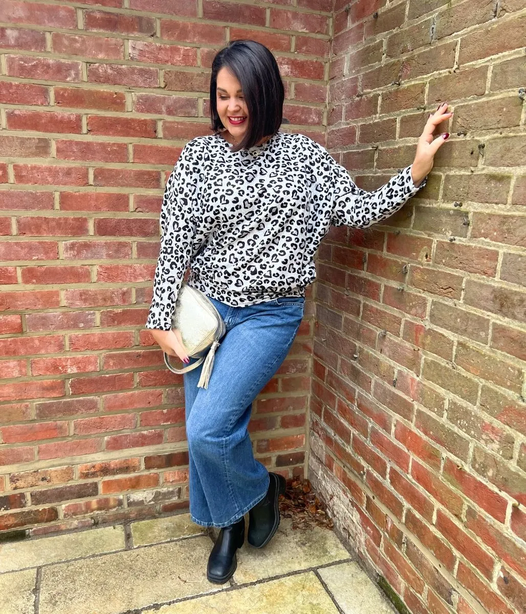 Grey Leopard Print Batwing Top