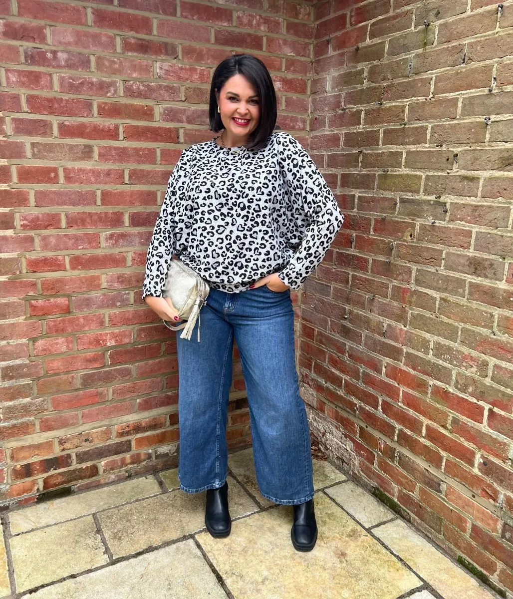 Grey Leopard Print Batwing Top