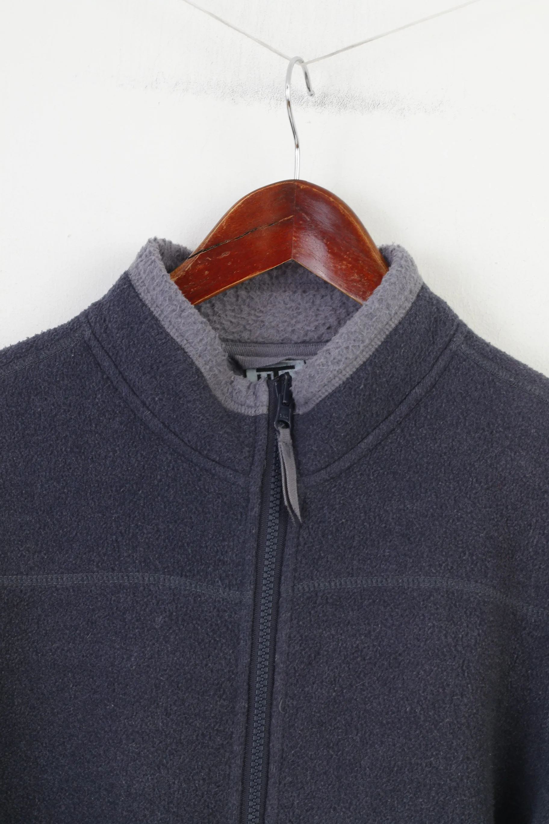 High Technical Men M Fleece Navy Full Zipper Collar Vintage Top
