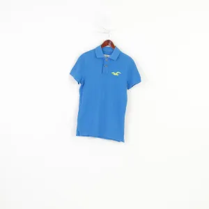 Hollister Men M Polo Shirt Blue Cotton Detailed  Slim Fit Top