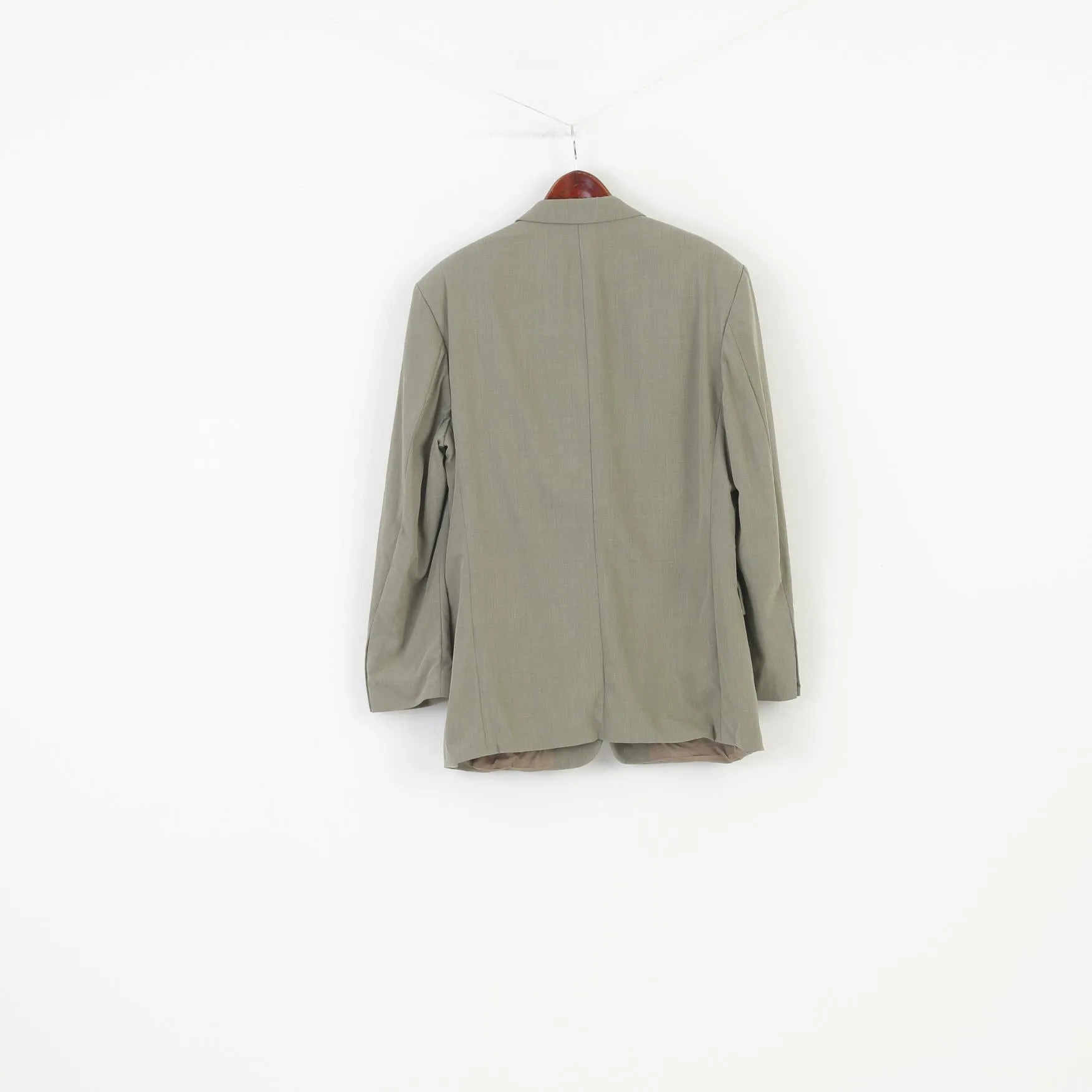 Hugo Boss Men 52 Blazer Green Wool Collar Elegant Shoulder Pads Jacket