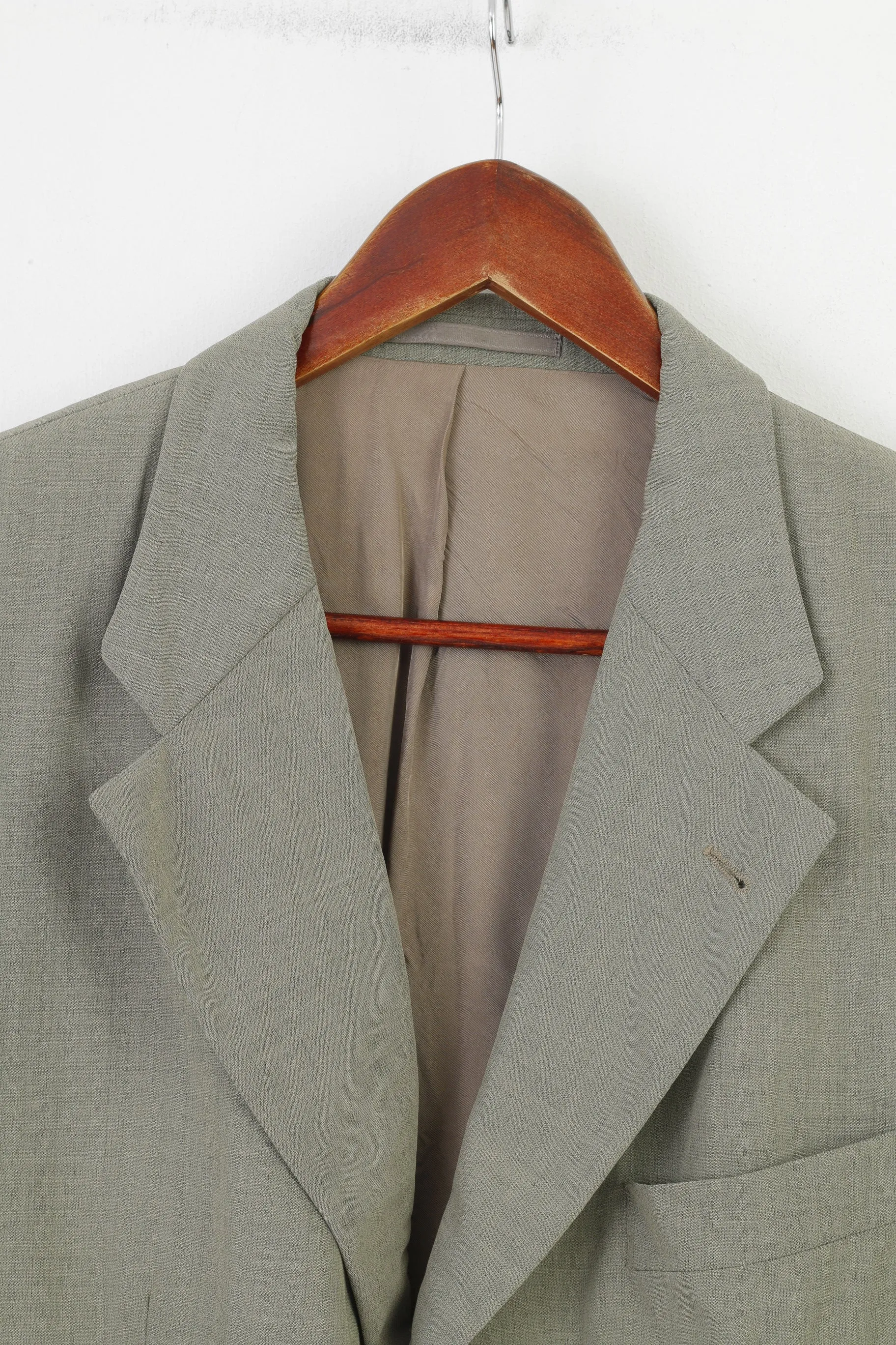 Hugo Boss Men 52 Blazer Green Wool Collar Elegant Shoulder Pads Jacket