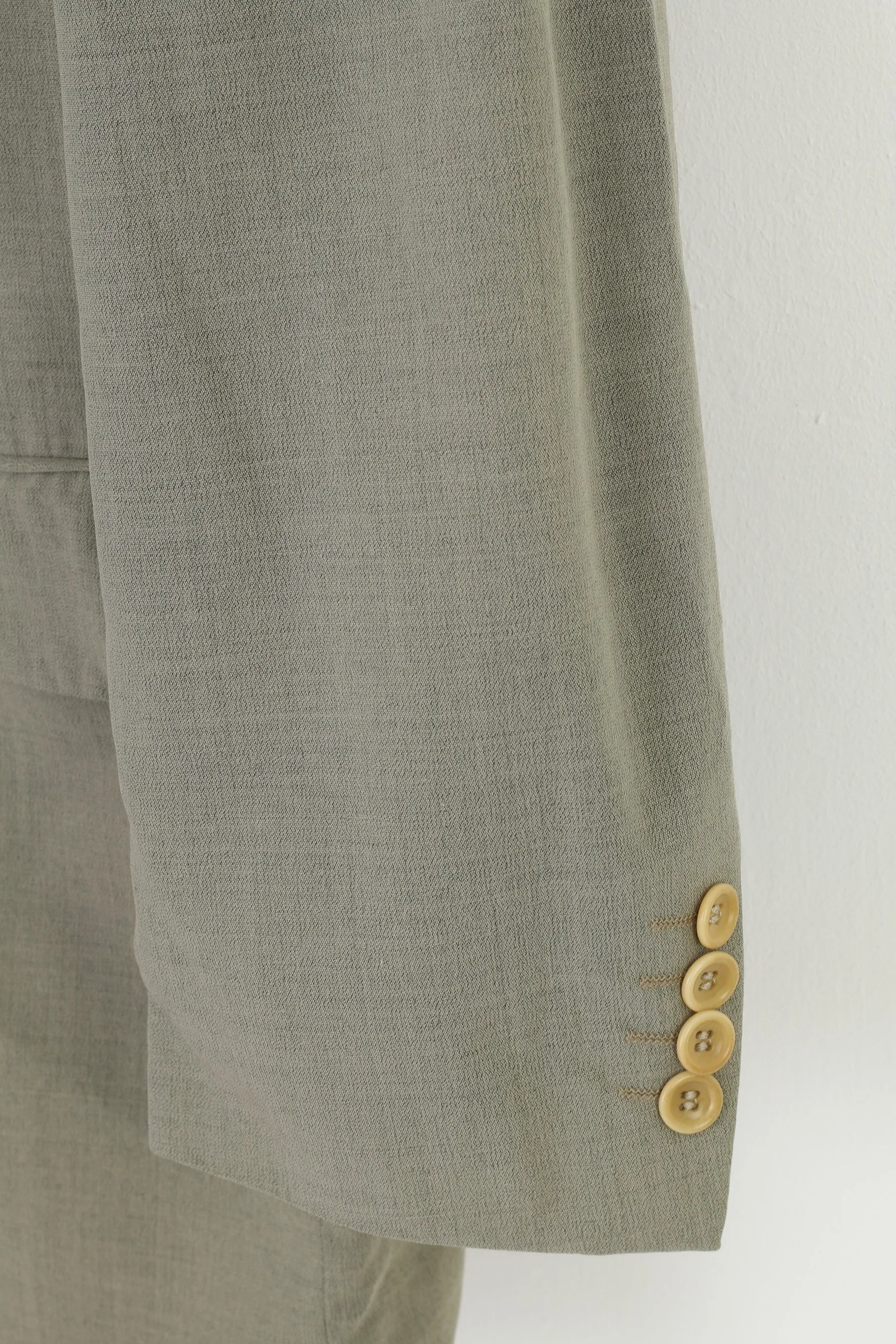 Hugo Boss Men 52 Blazer Green Wool Collar Elegant Shoulder Pads Jacket