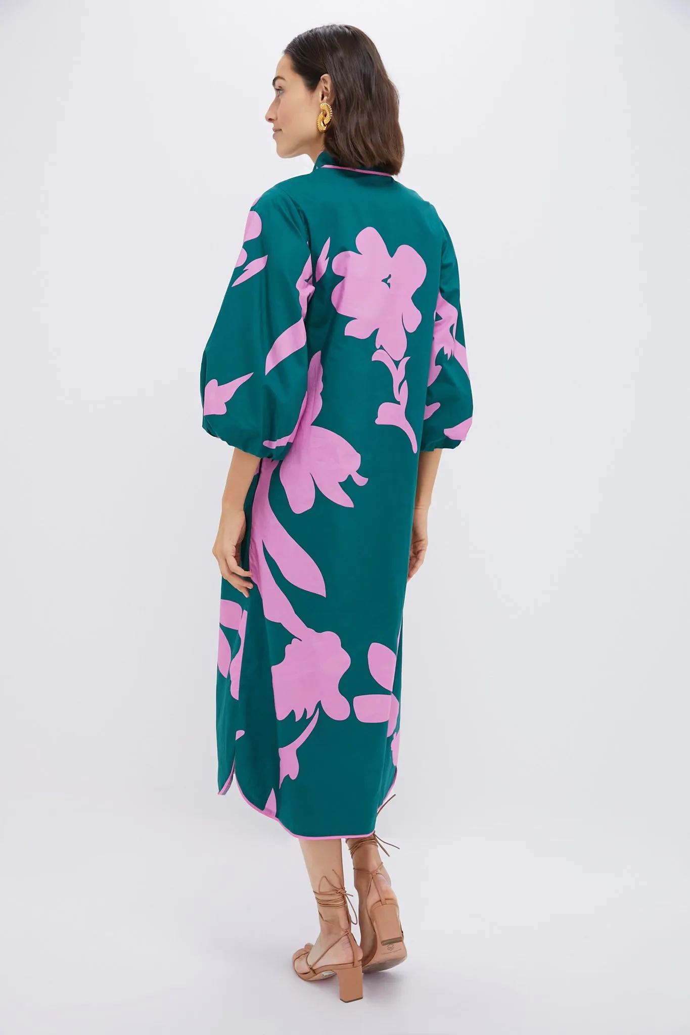 Hunter Green & Pink Floral Arem Caftan