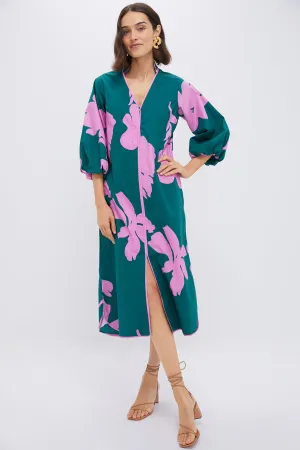 Hunter Green & Pink Floral Arem Caftan