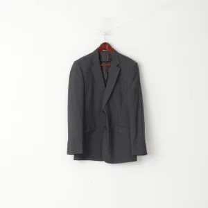 Jaeger Men 40 50 Blazer Graphite Wool Striped Single Breasted Jacket
