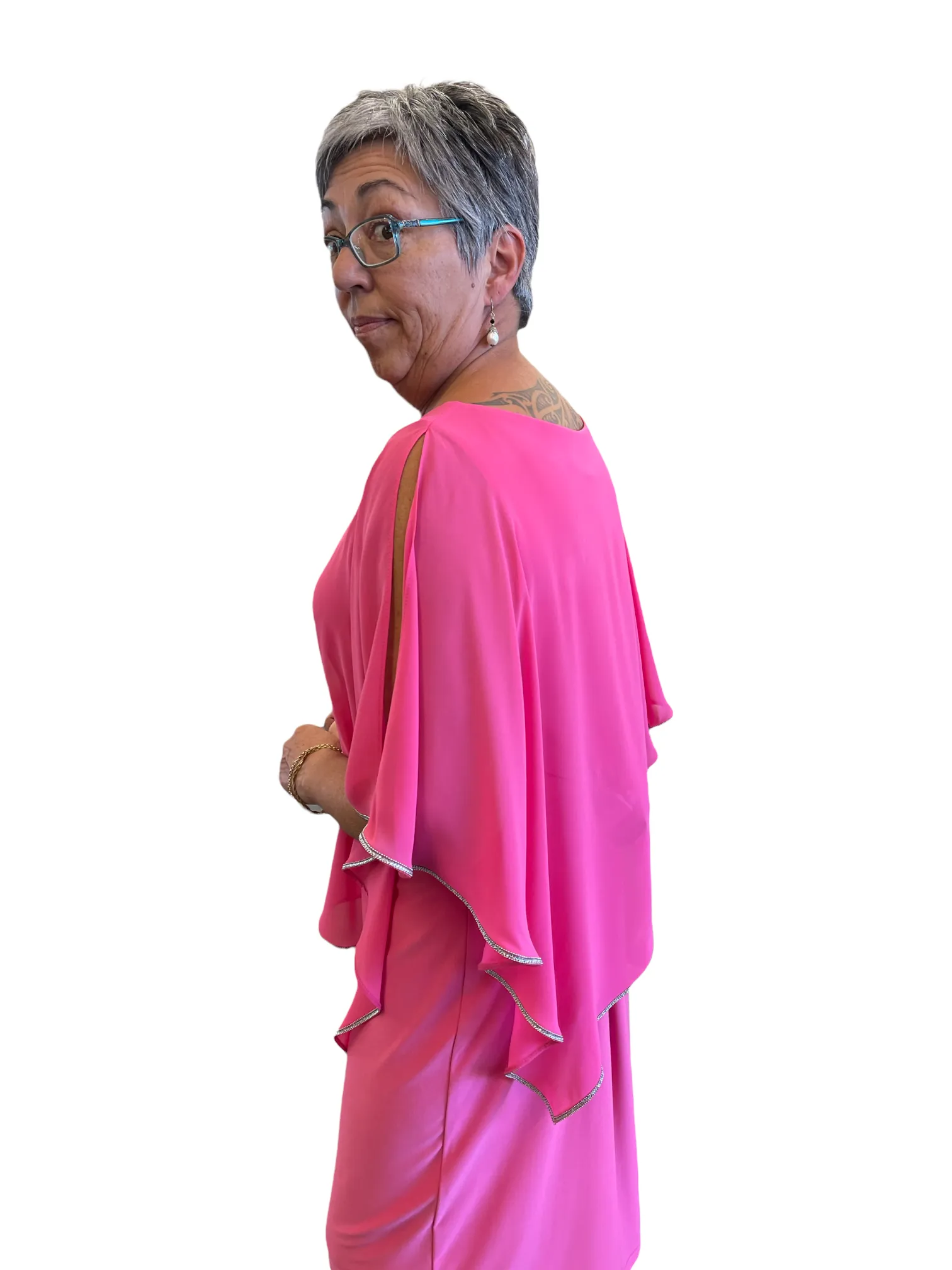 Joseph Ribkoff - Overlay Dress - Style 221062 - Raspberry Sorbet 1 x 18 left