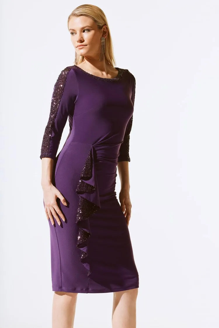 Joseph Ribkoff - Silky Knit & Sequins Sheath Dress - 243702 - Blackcurrant