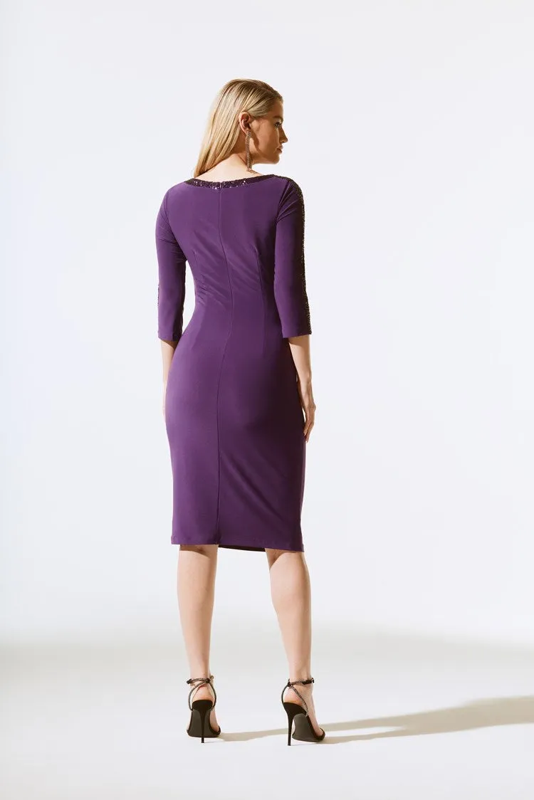 Joseph Ribkoff - Silky Knit & Sequins Sheath Dress - 243702 - Blackcurrant
