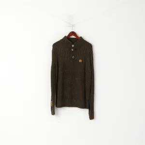 Kangol Men L Jumper Green Knitted Acrylic Button Neck Classic Sweater