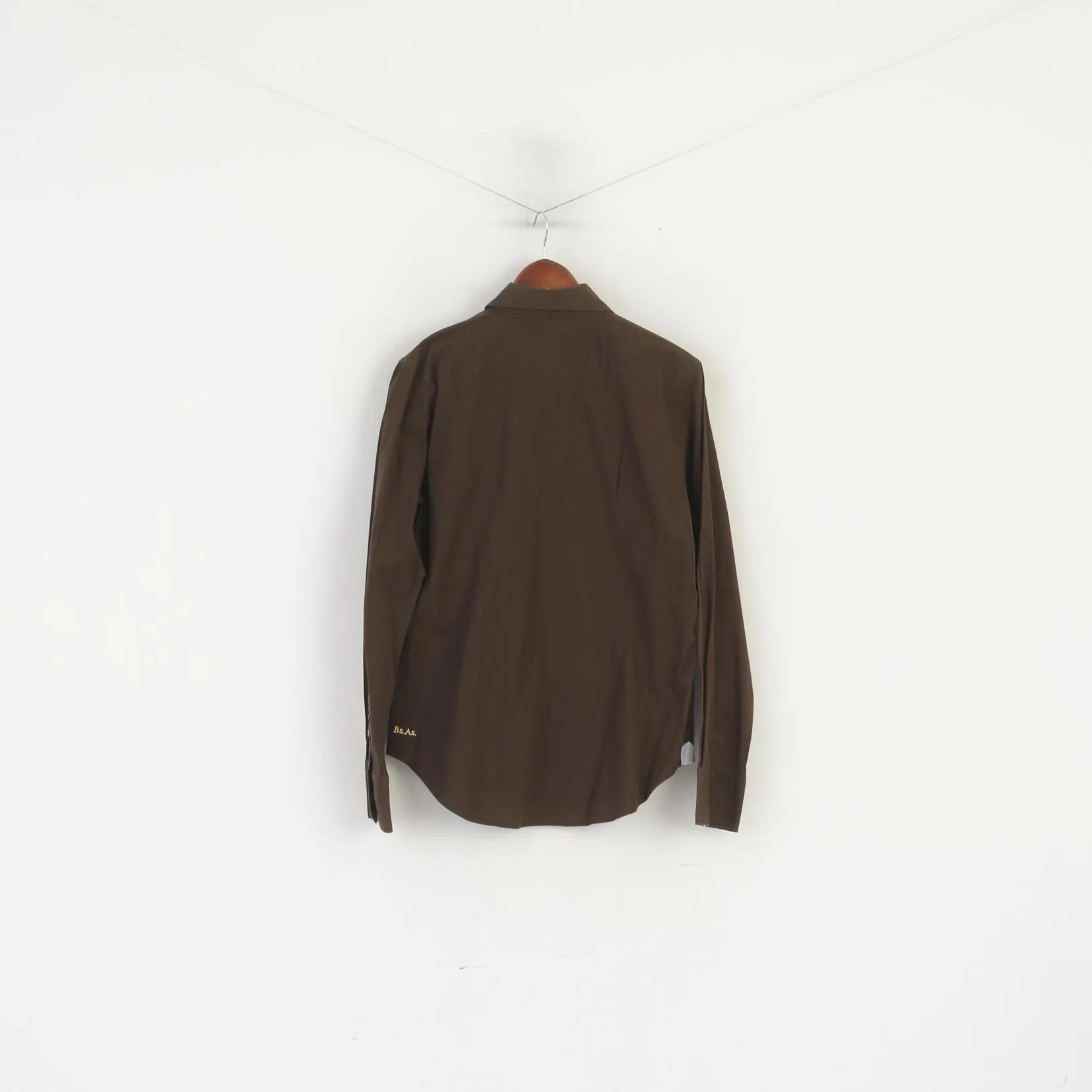 La Martina Men L Casual Shirt Brown Cotton Polo Argentino Long Sleeve Top