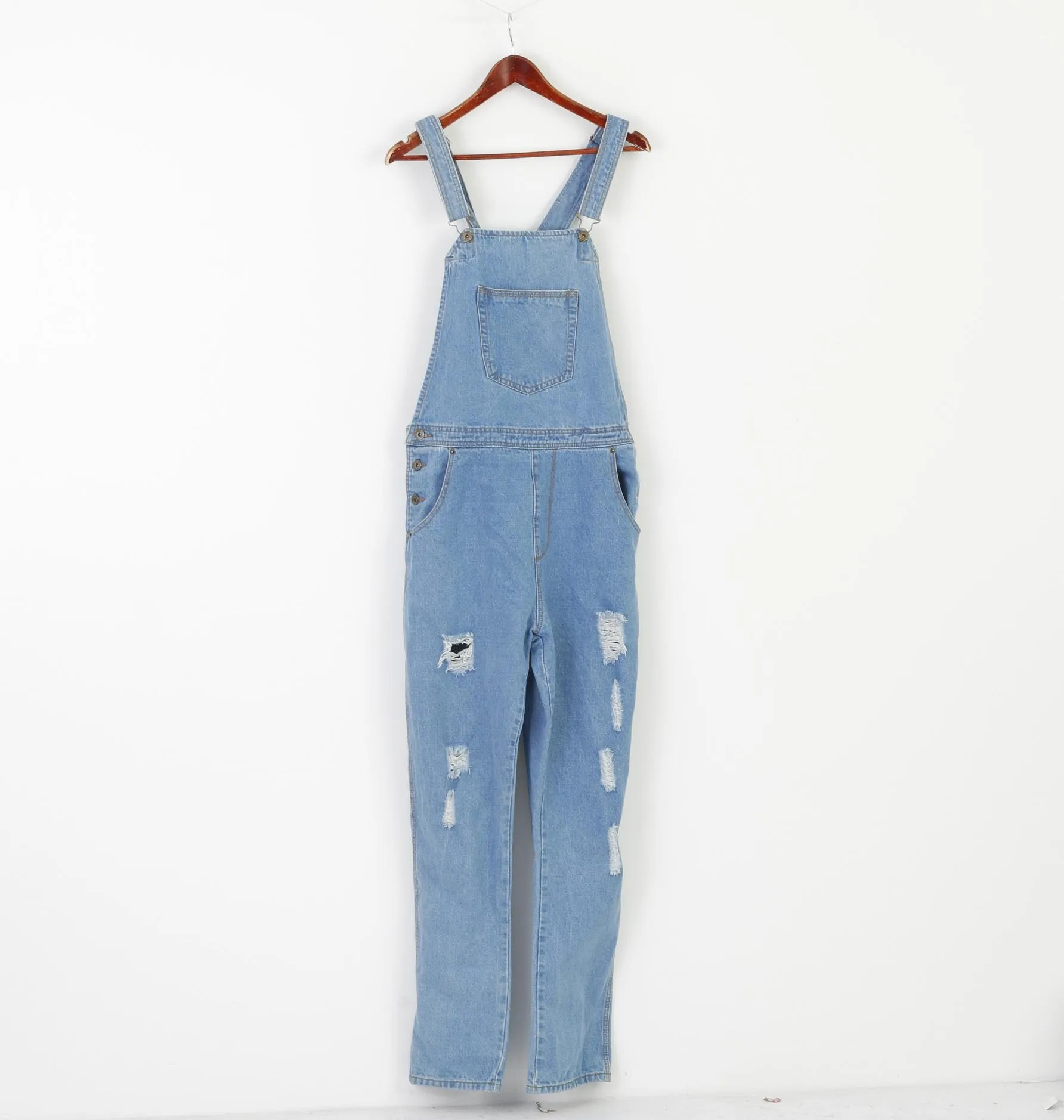 Liquor N Poker Men 34 Dungarees Blue Distressed Denim Overalls Unisex
