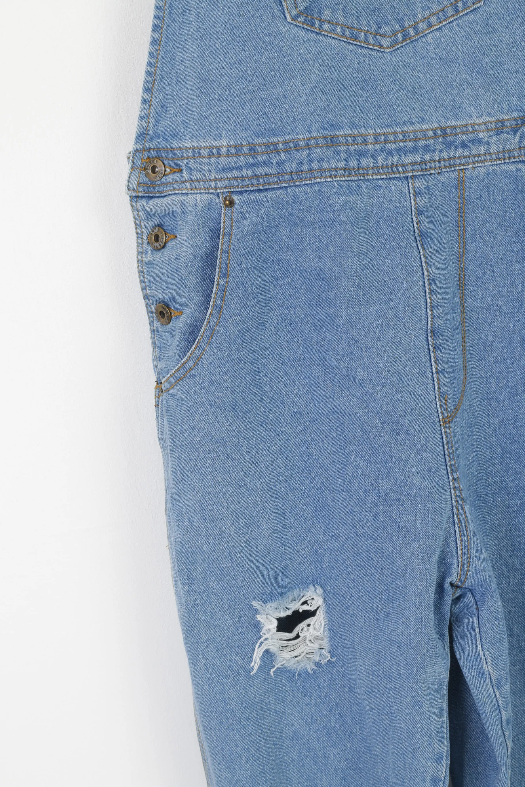Liquor N Poker Men 34 Dungarees Blue Distressed Denim Overalls Unisex