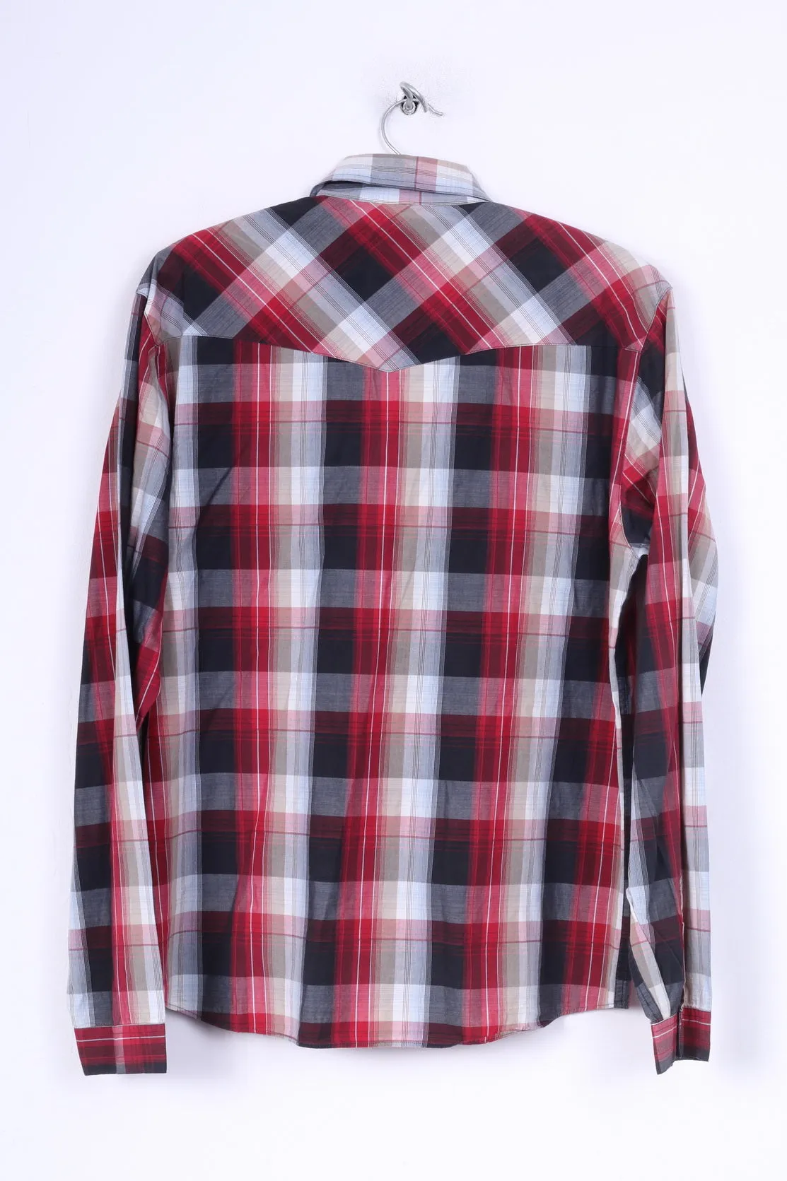 Luke Men M (S) Casual Shirt Red Check Long Sleeve Cotton Top