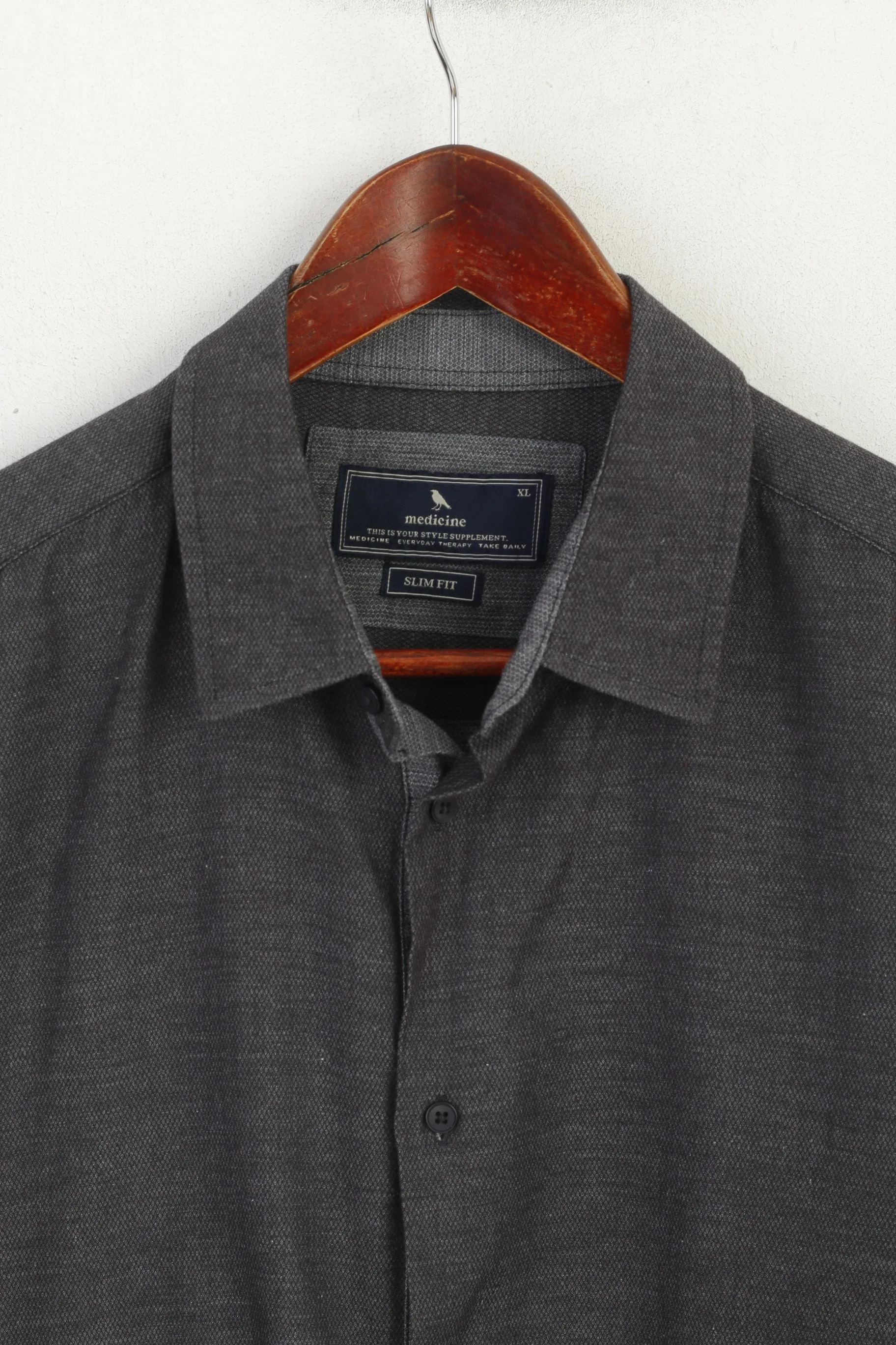 Medicine Men XL Casual Shirt Navy Cotton Slim Fit Long Sleeve Top