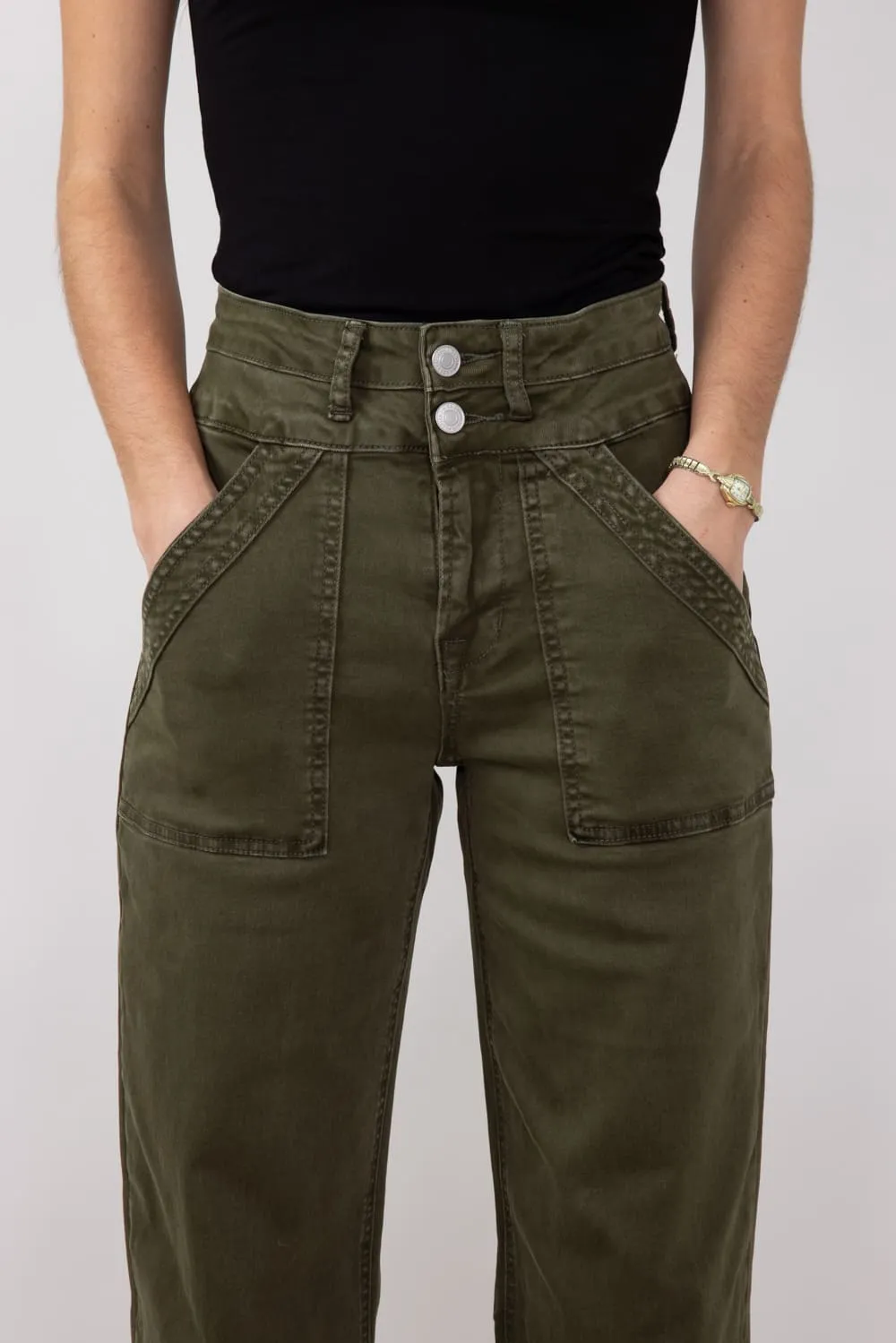 Mica Super High Waisted with Double Waistband Wide Leg Pants for Women in Fern Green | MDP-W3209FG