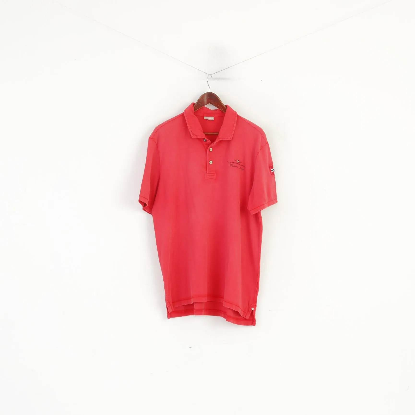 Napapijri Geographic Men XXL Polo Shirt Peach Cotton Detailed Buttons Top