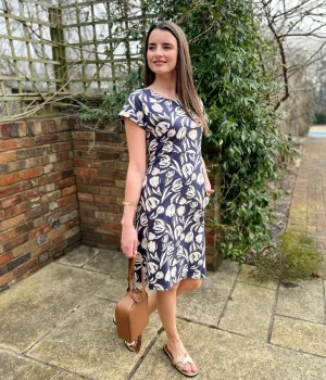Navy Tulip Florida Cotton Jersey Dress