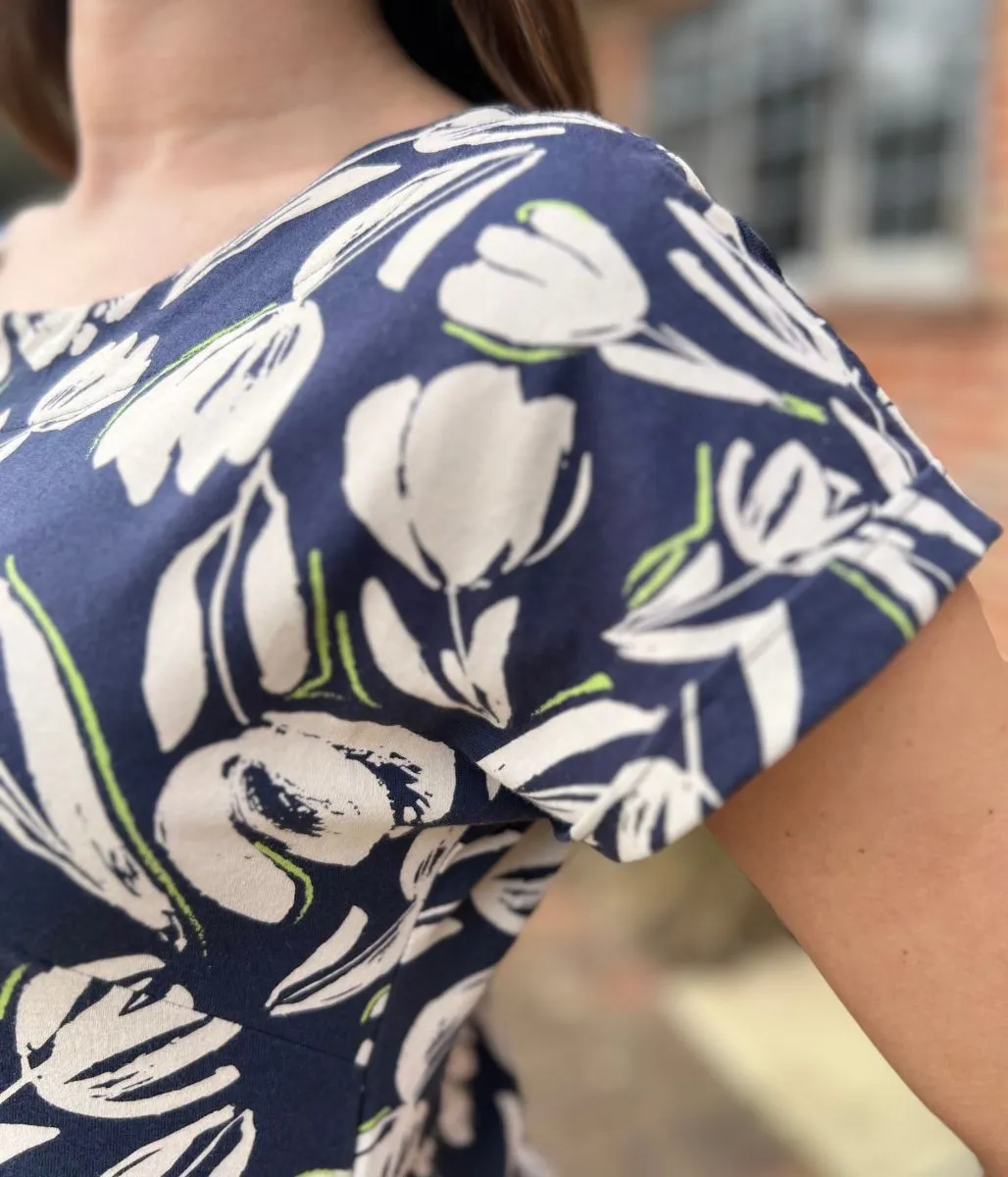 Navy Tulip Florida Cotton Jersey Dress