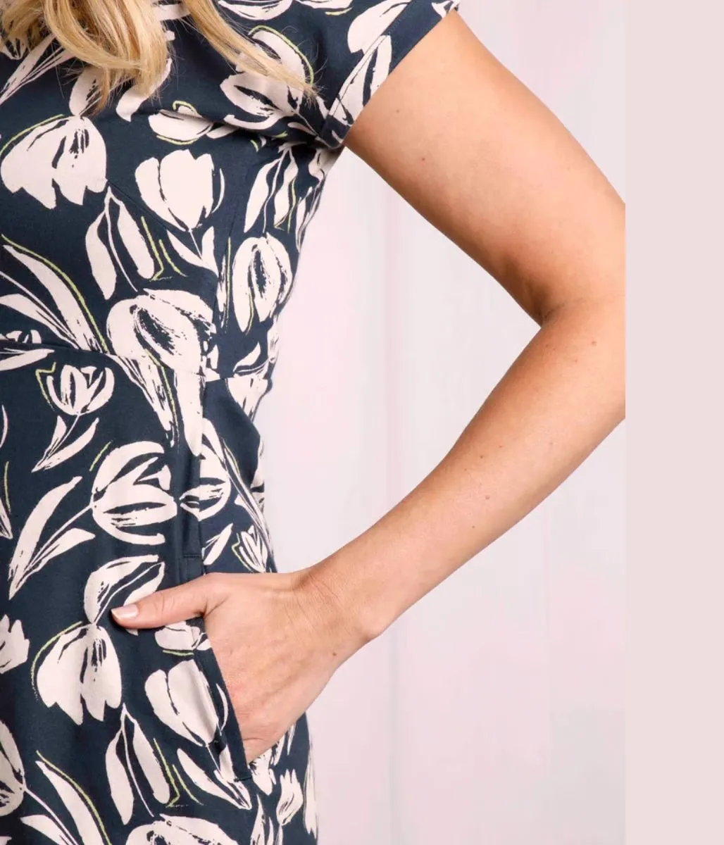Navy Tulip Florida Cotton Jersey Dress