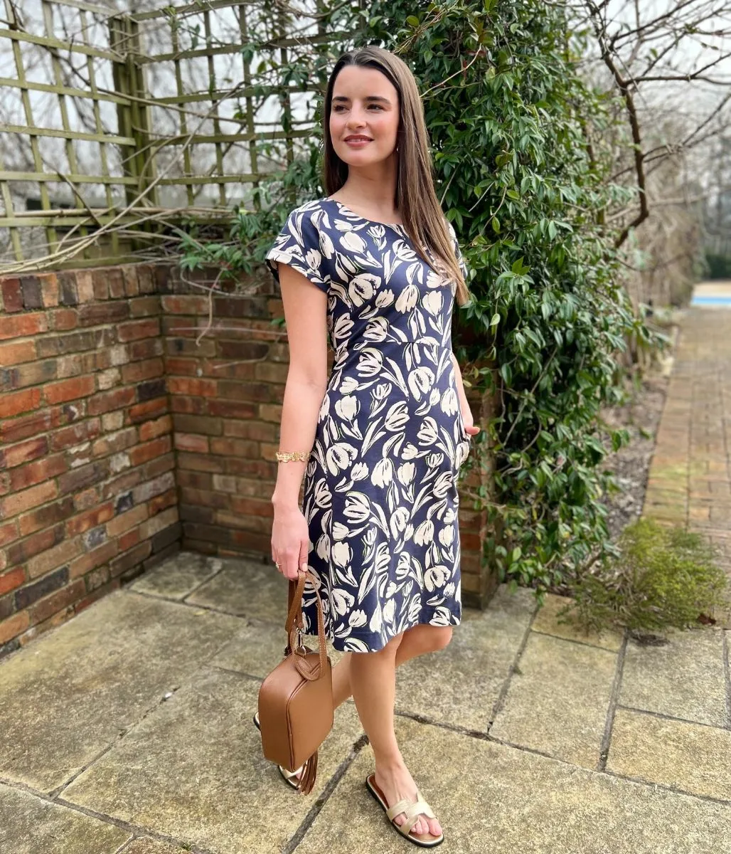 Navy Tulip Florida Cotton Jersey Dress