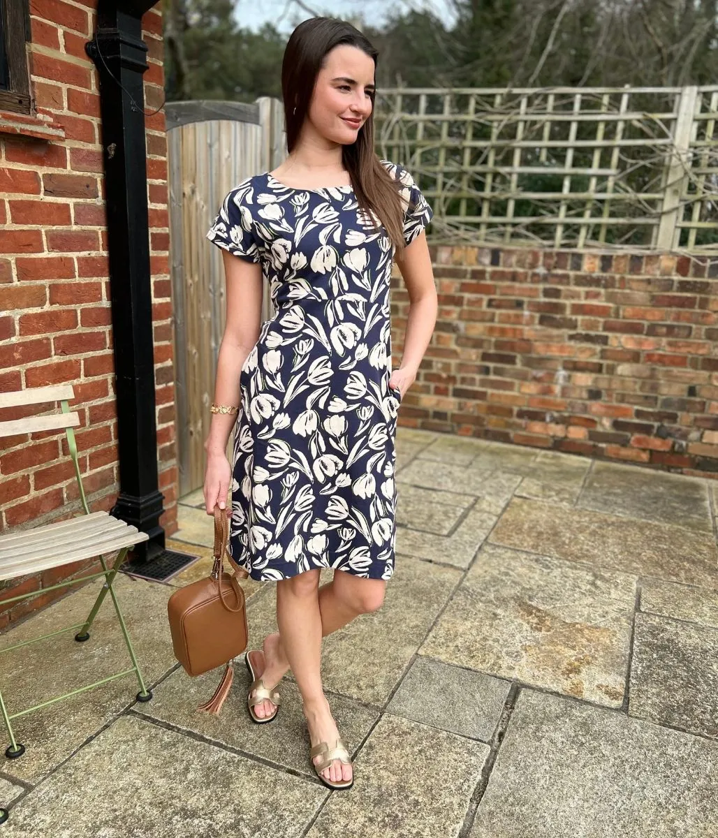 Navy Tulip Florida Cotton Jersey Dress