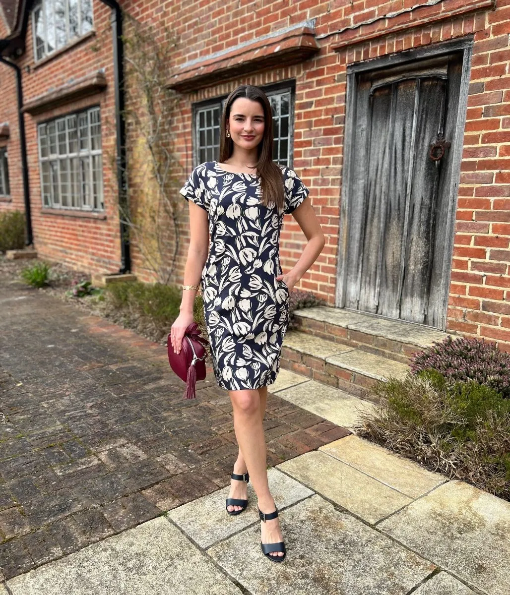 Navy Tulip Florida Cotton Jersey Dress