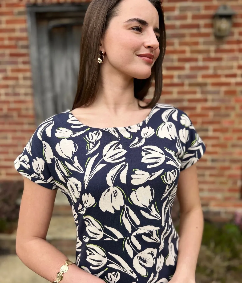 Navy Tulip Florida Cotton Jersey Dress