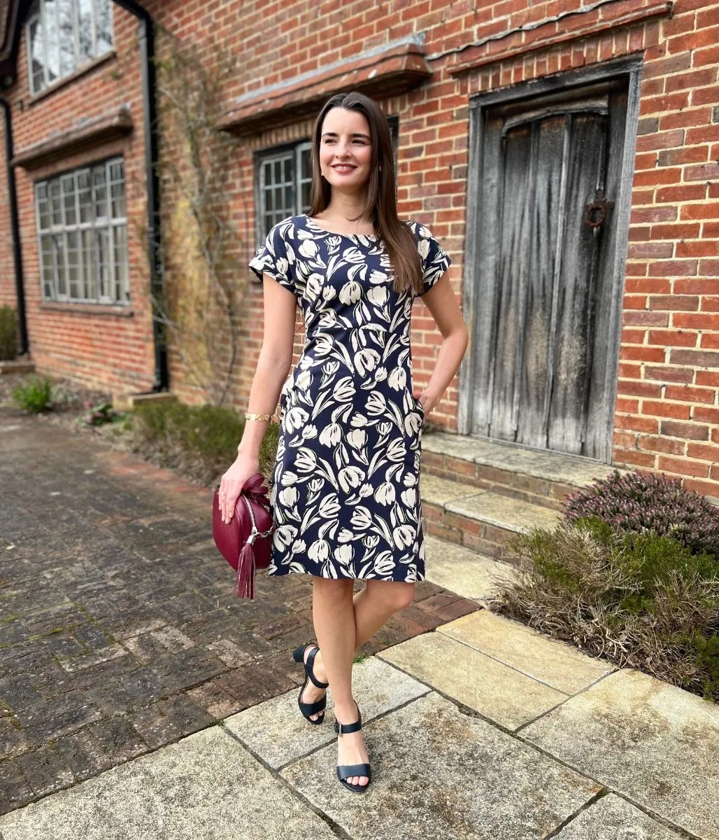 Navy Tulip Florida Cotton Jersey Dress