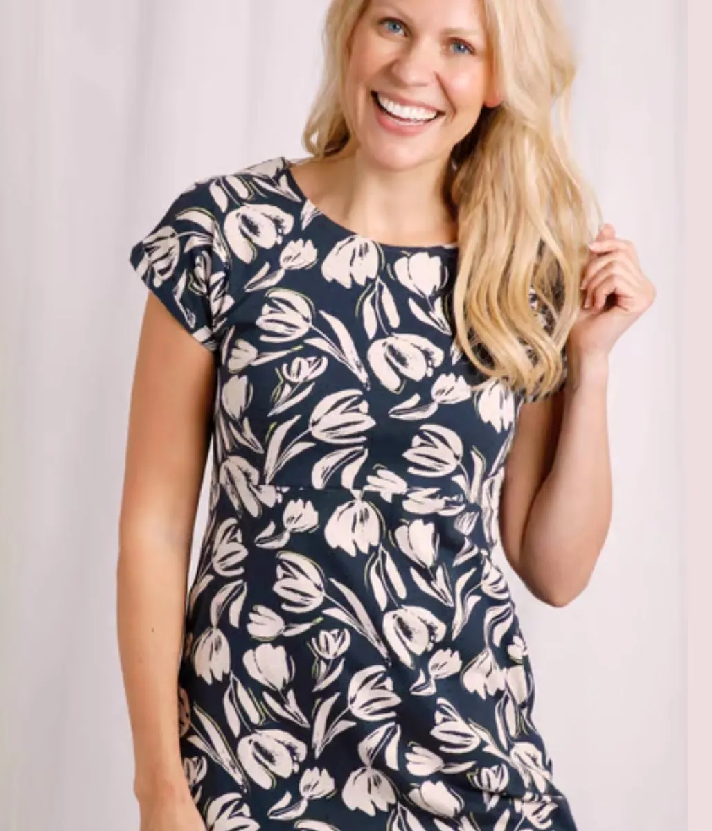 Navy Tulip Florida Cotton Jersey Dress