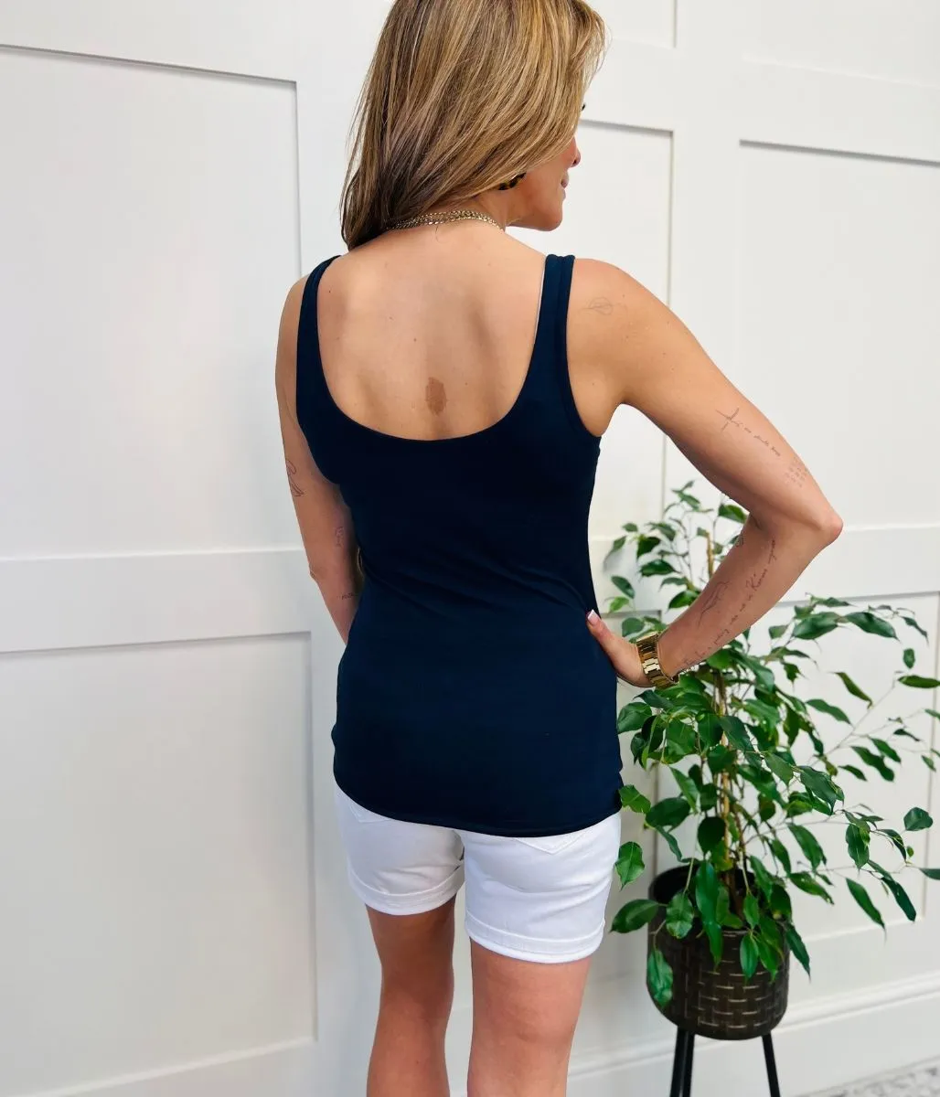 Navy Wide Strap Vest Top