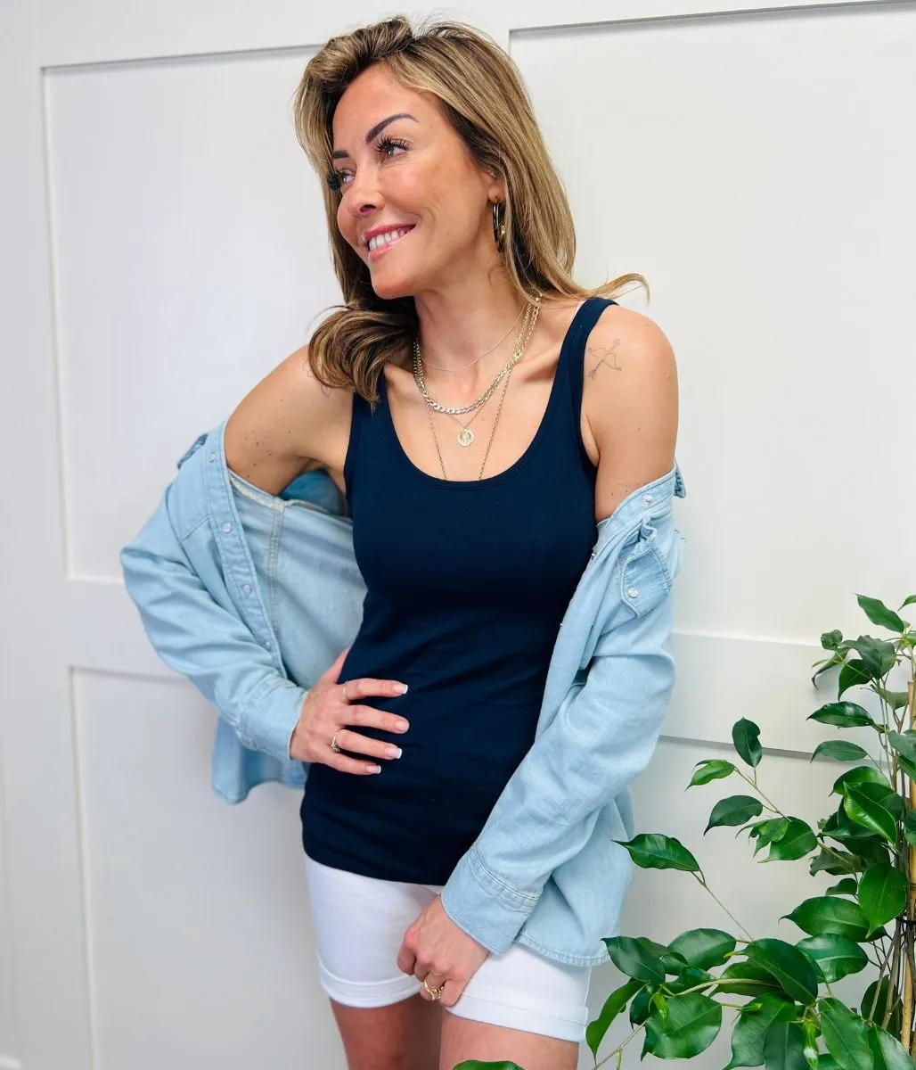 Navy Wide Strap Vest Top
