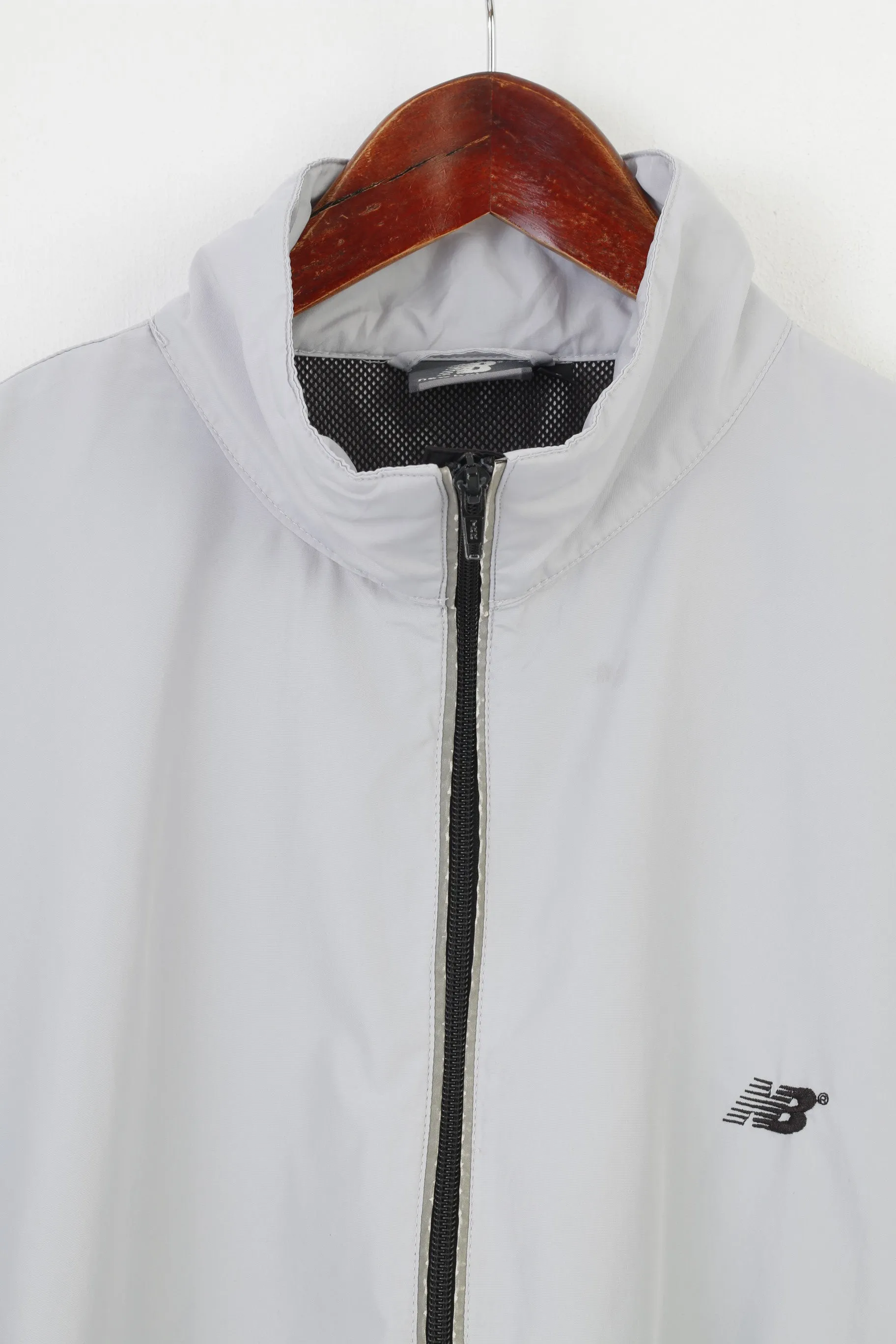 New Balance Men L Jacket  Grey Full Zipper Sport Polyester Collar Top