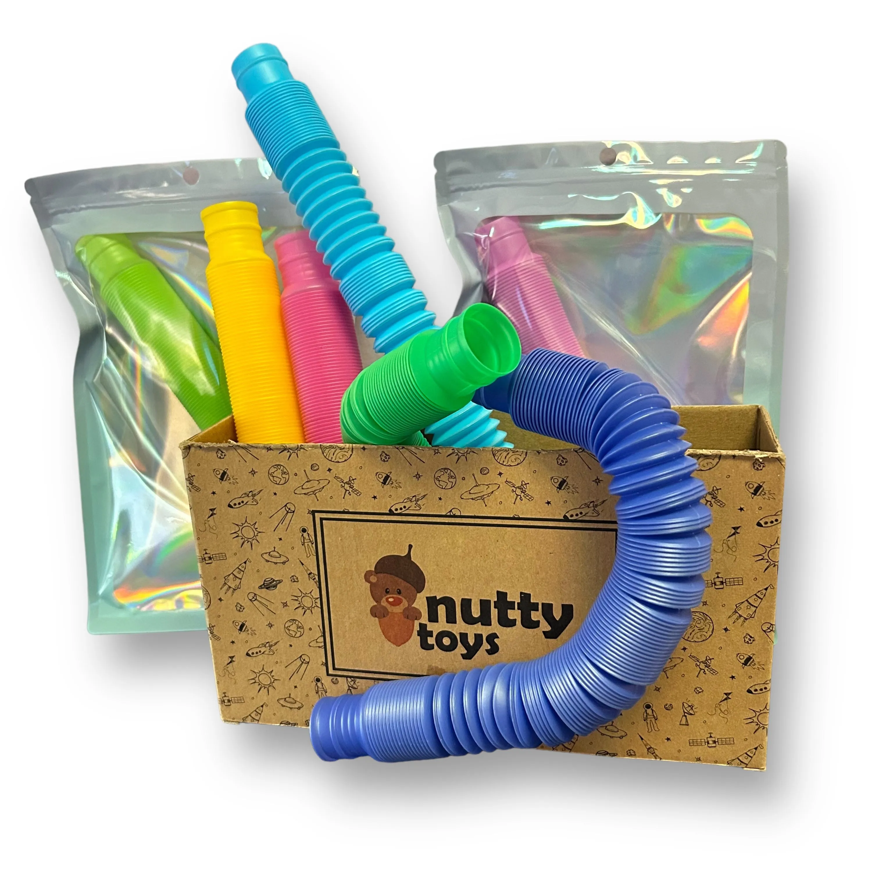 NEW! Pop Tube Sensory Fidget Toy with Zippered Mylar Giftbag