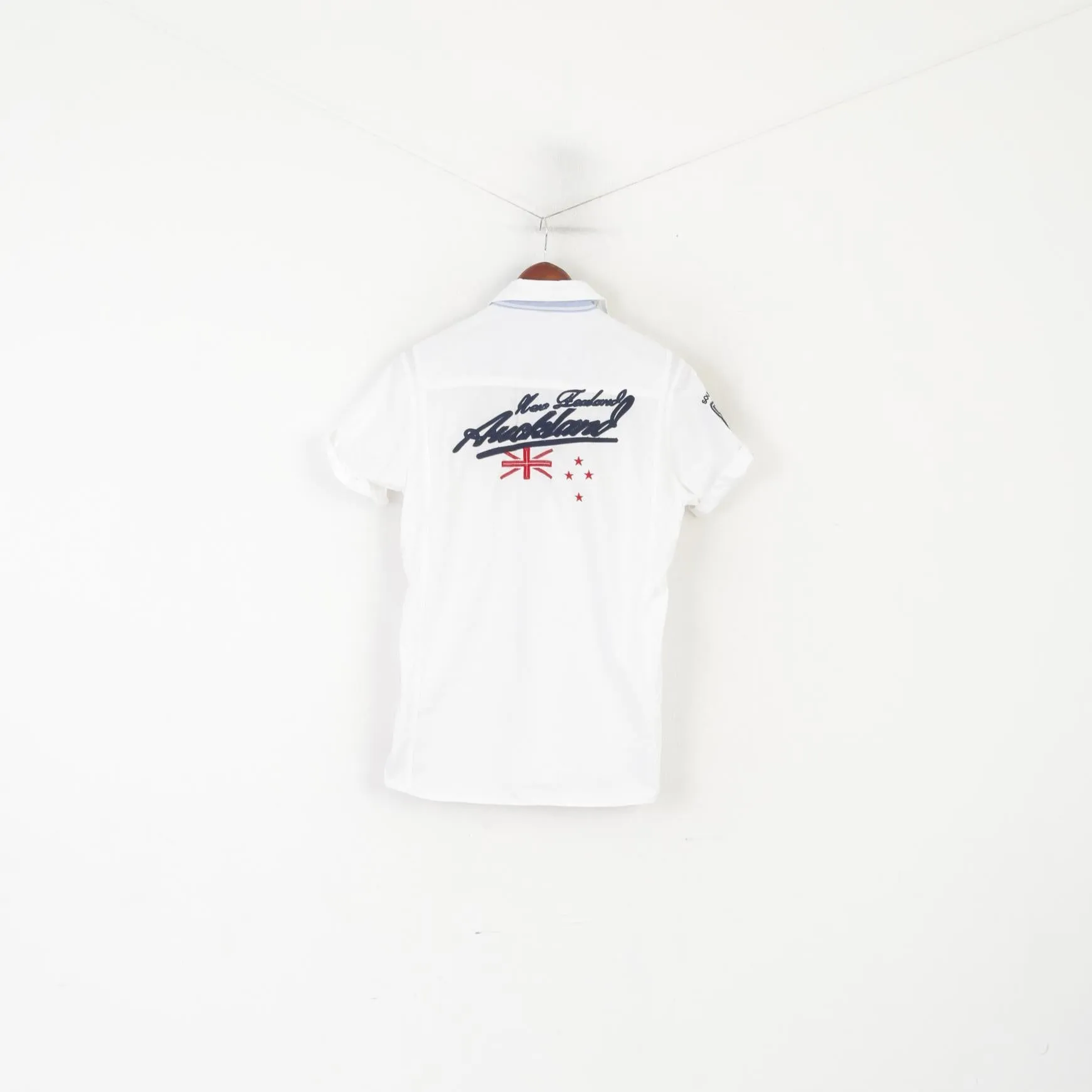 New Zealand Auckland Men S Casual Shirt White Cotton Embroidered South Island Top