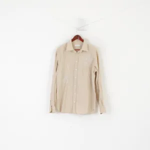 Nigel Hall Men XL Casual Shirt Beige Cotton Emroidered Long Sleeve Top