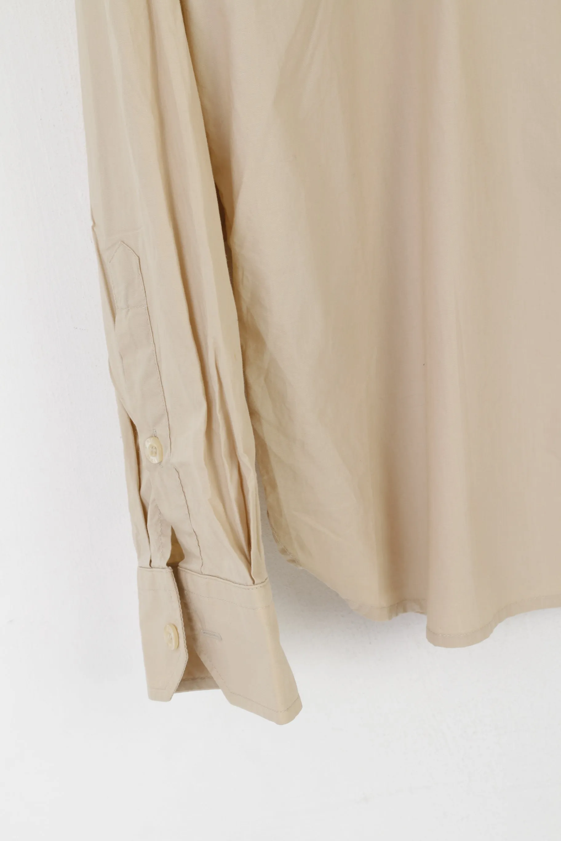 Nigel Hall Men XL Casual Shirt Beige Cotton Emroidered Long Sleeve Top