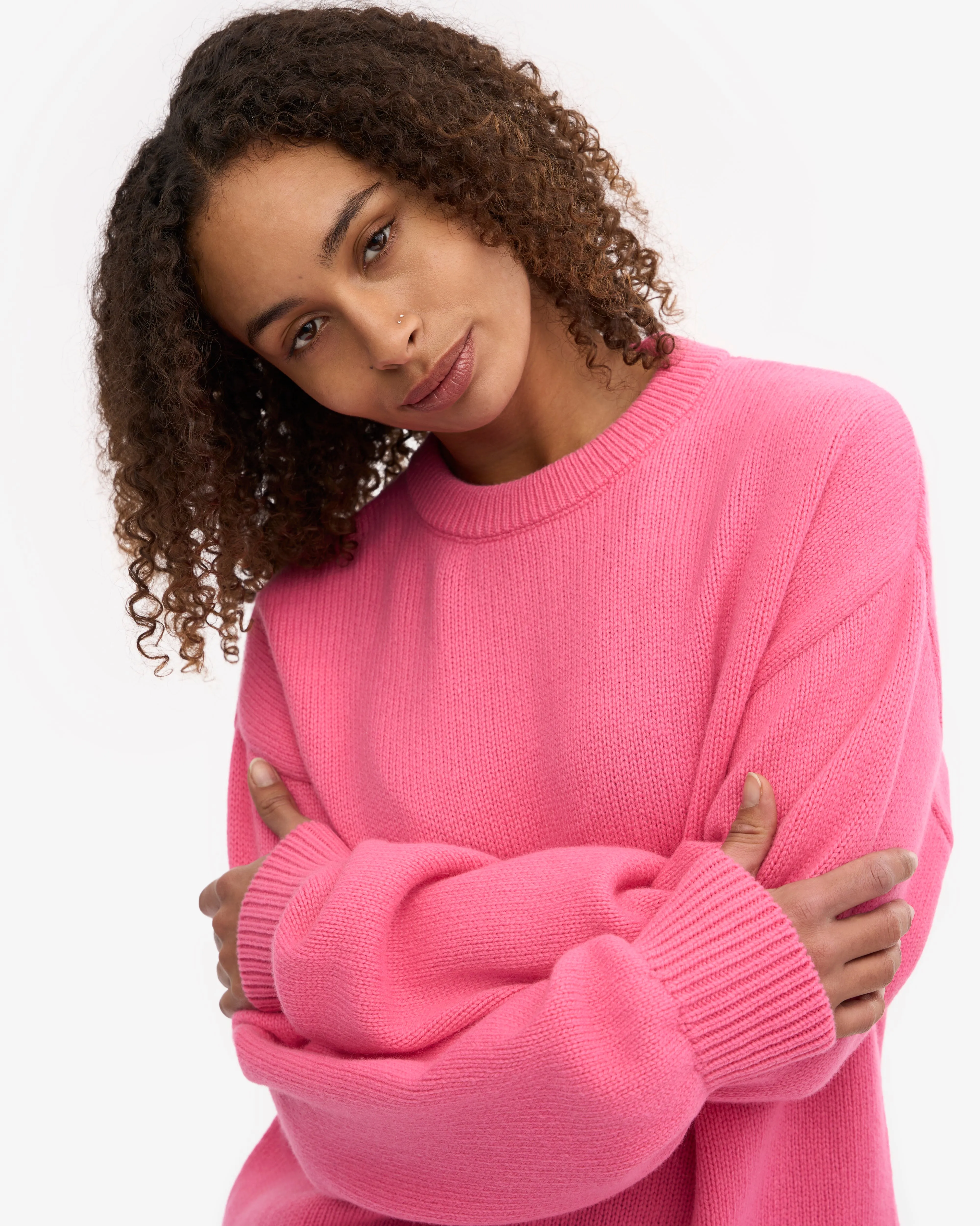 Oversized Merino Wool Crew - Bubblegum Pink
