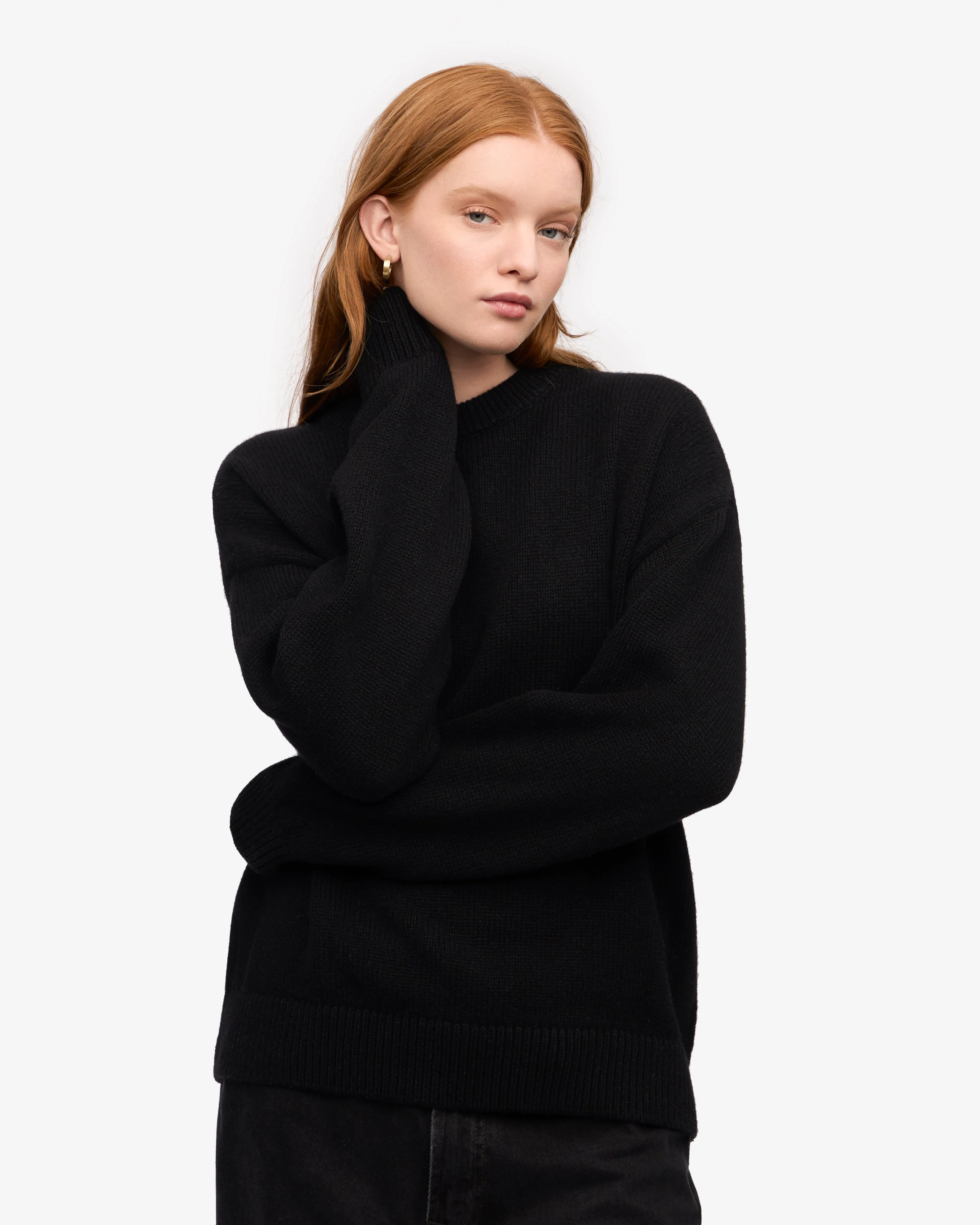 Oversized Merino Wool Crew - Deep Black