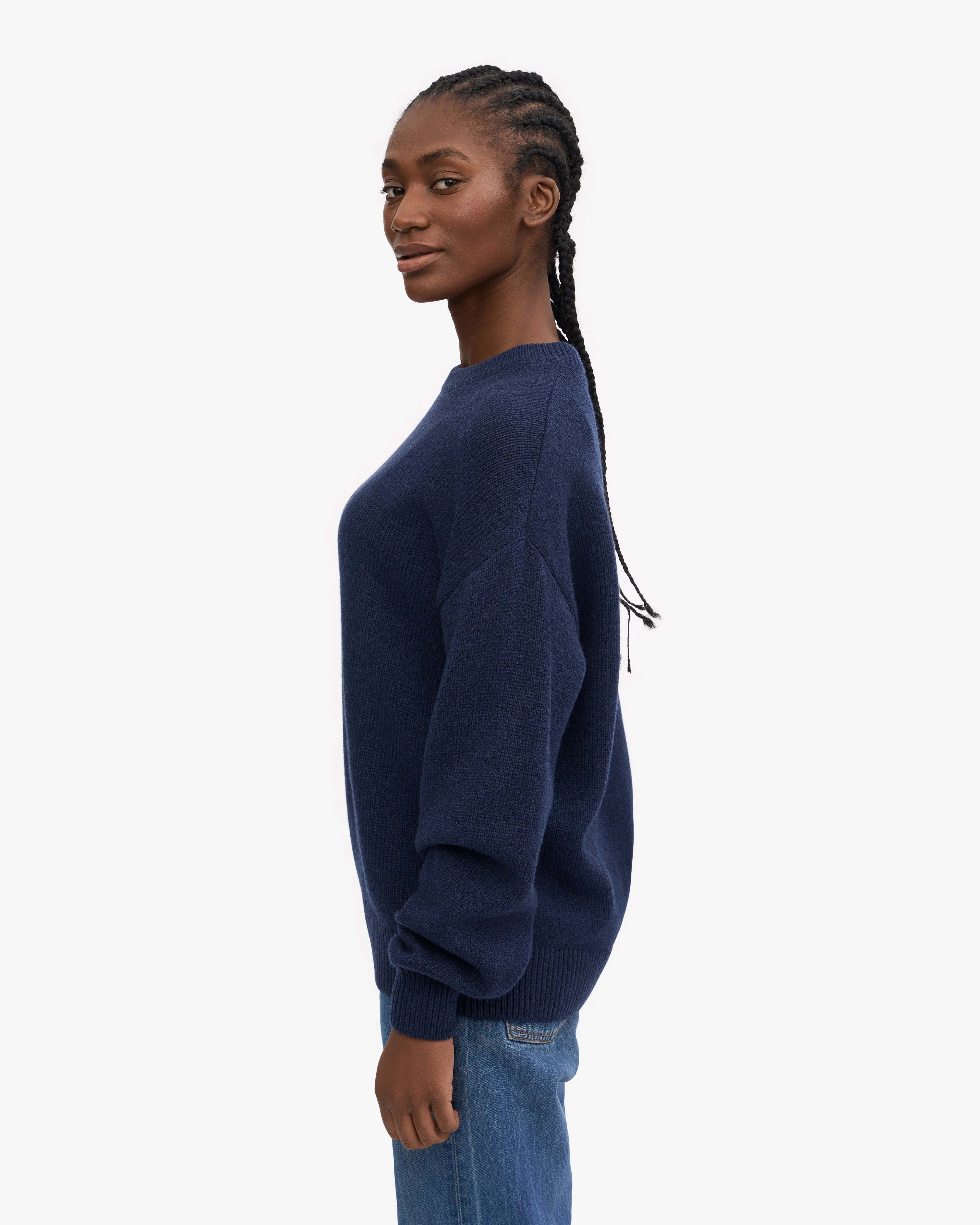 Oversized Merino Wool Crew - Marine Blue