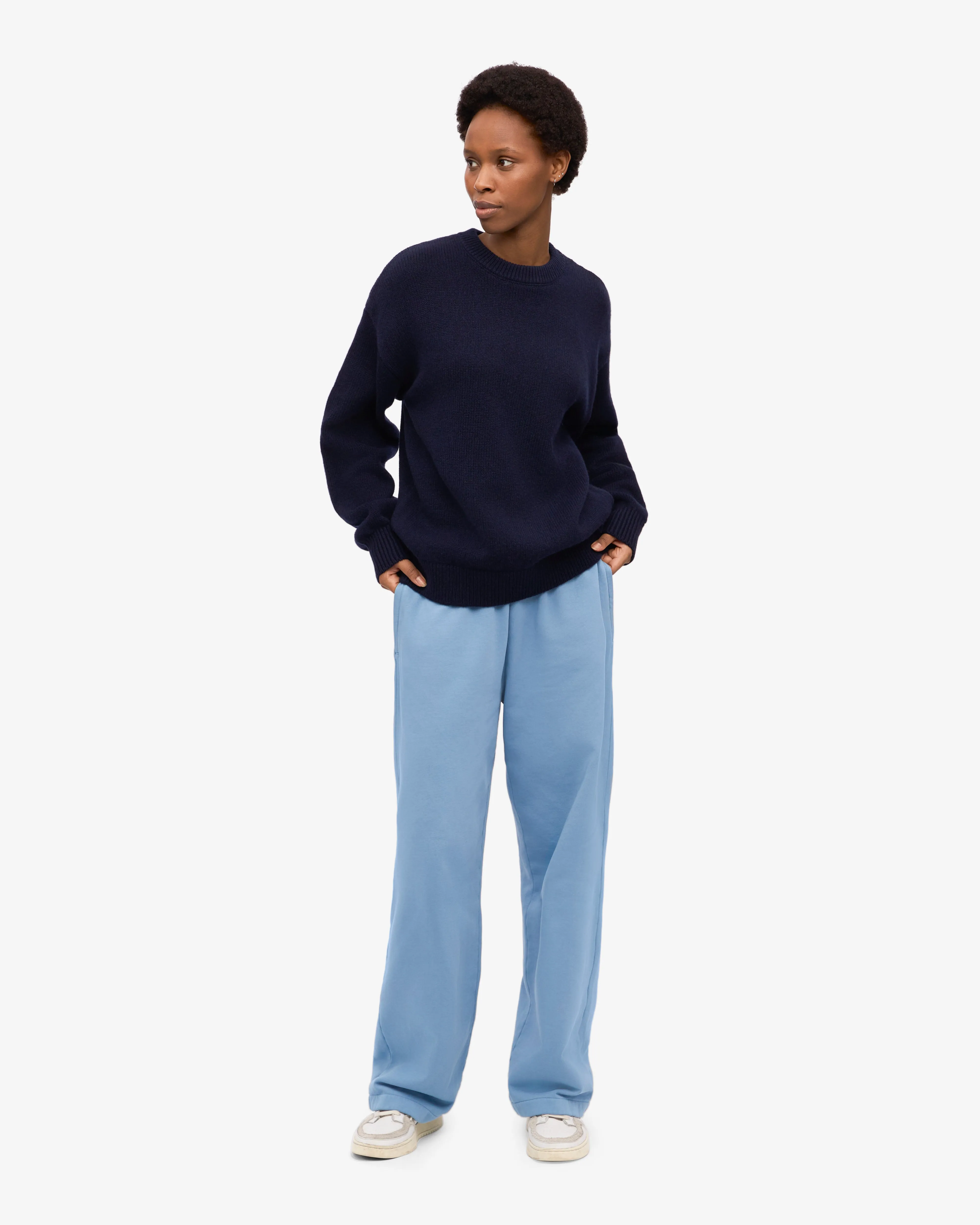 Oversized Merino Wool Crew - Navy Blue