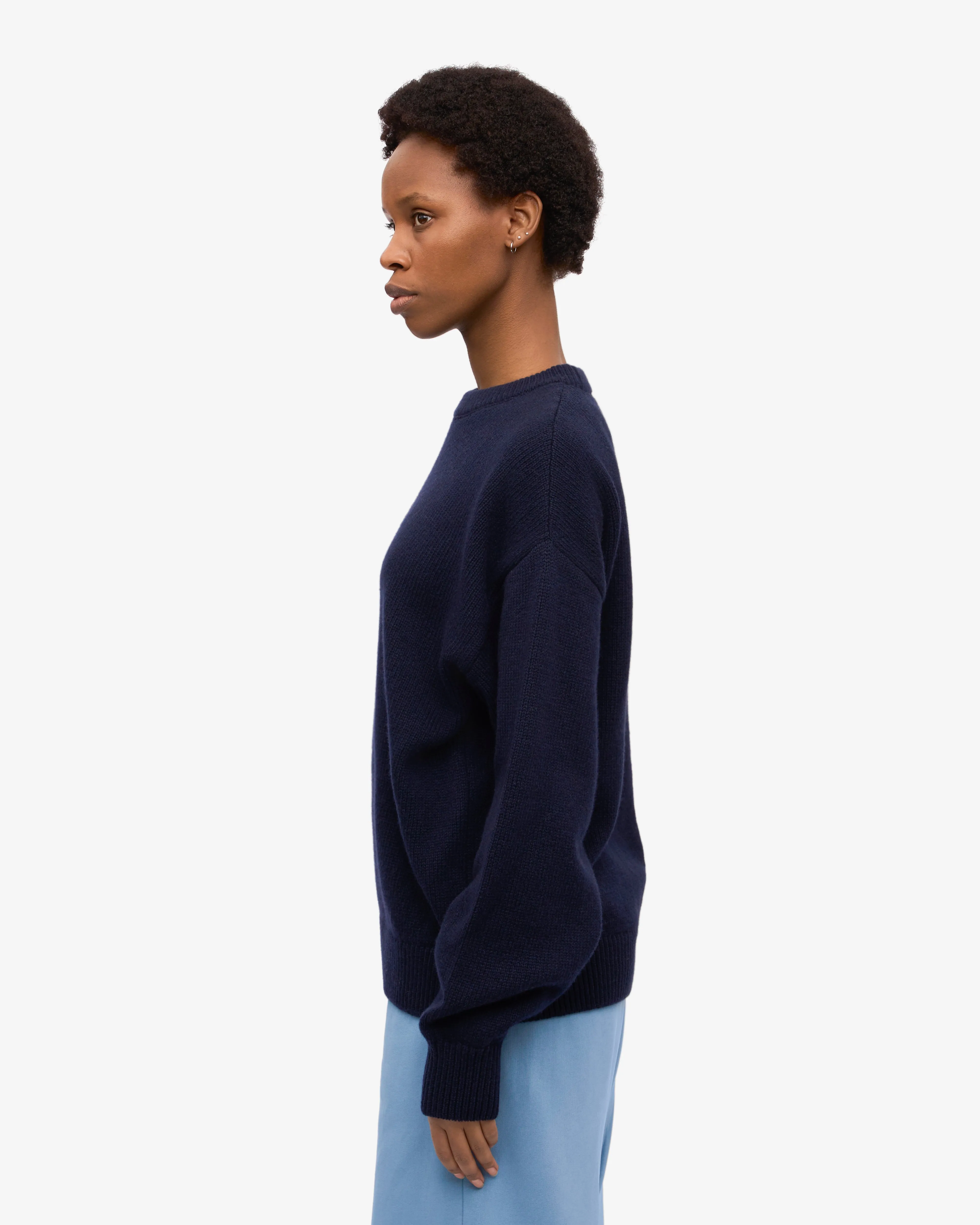 Oversized Merino Wool Crew - Navy Blue