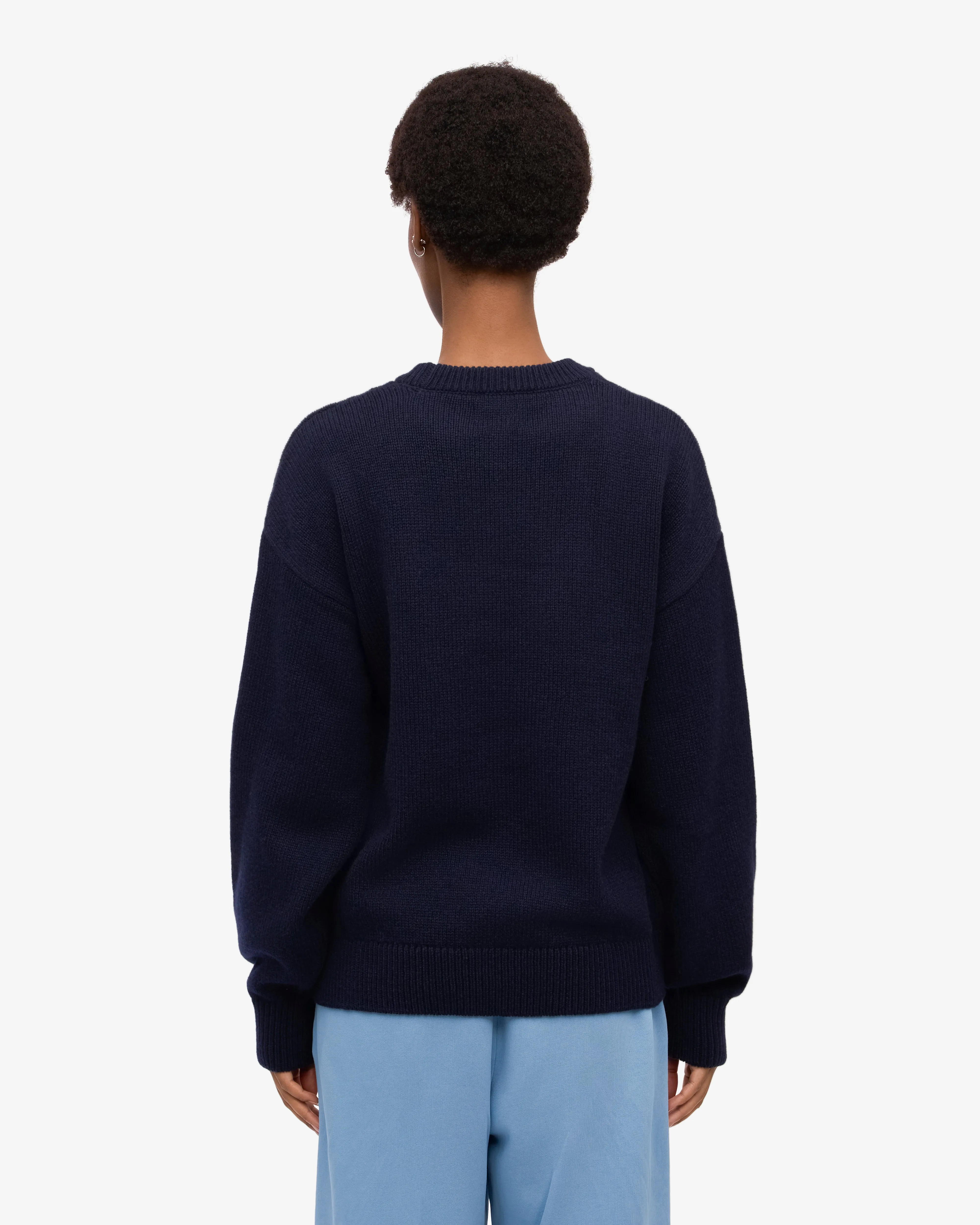 Oversized Merino Wool Crew - Navy Blue
